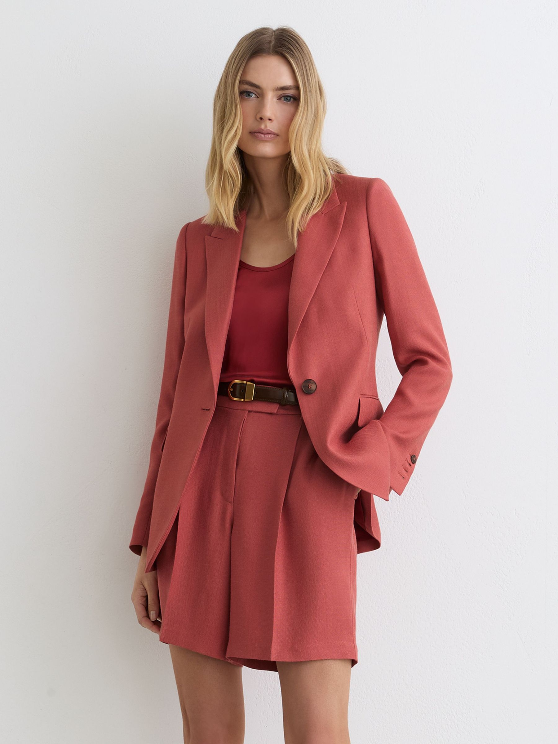 Petite Single-Breasted Peak-Lapel Suit Blazer in Burnt Red - Image 1 of 8