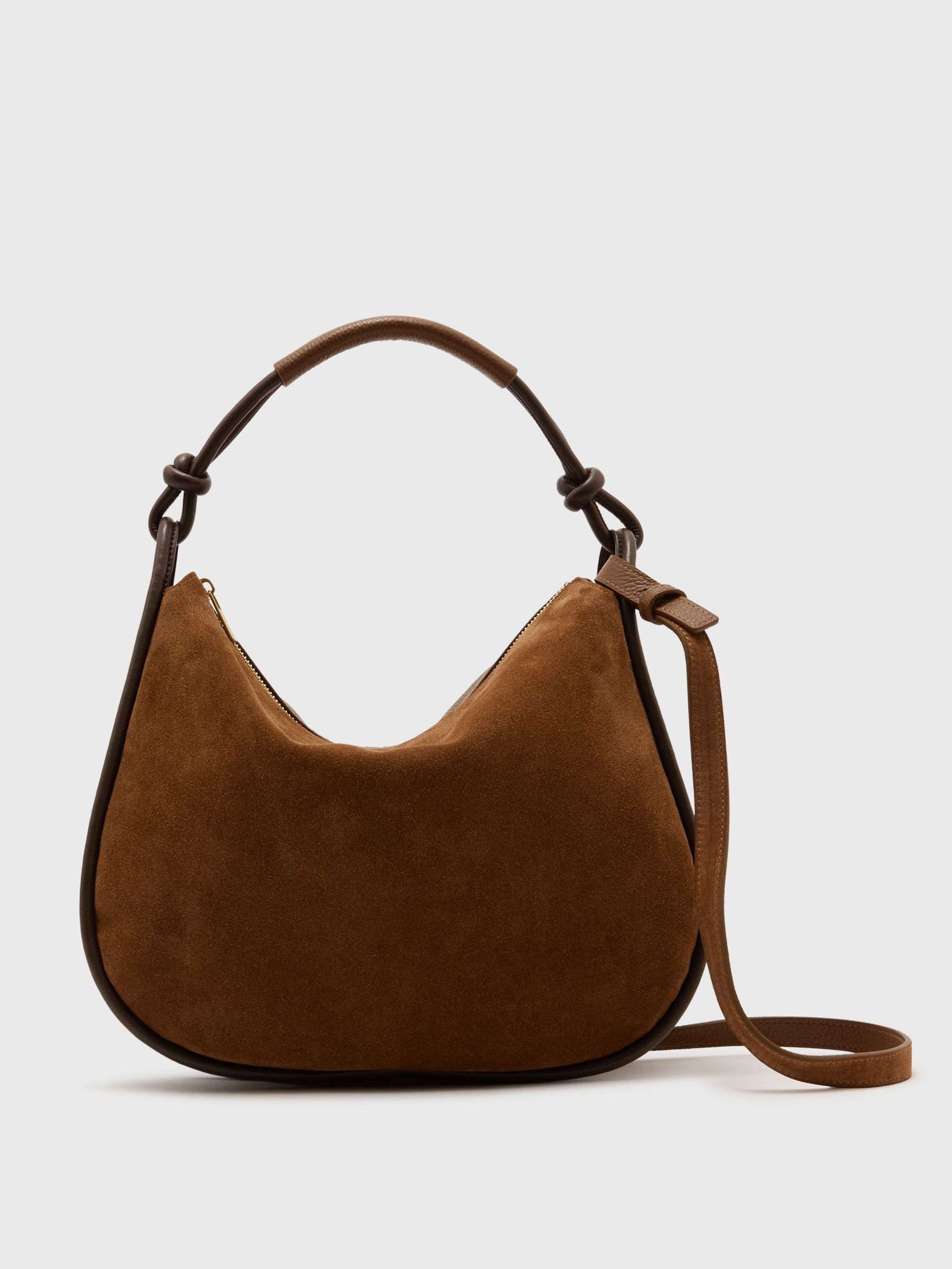 Sac bandoulière incurvé en daim et cuir couleur fauve - Image 3 de 8