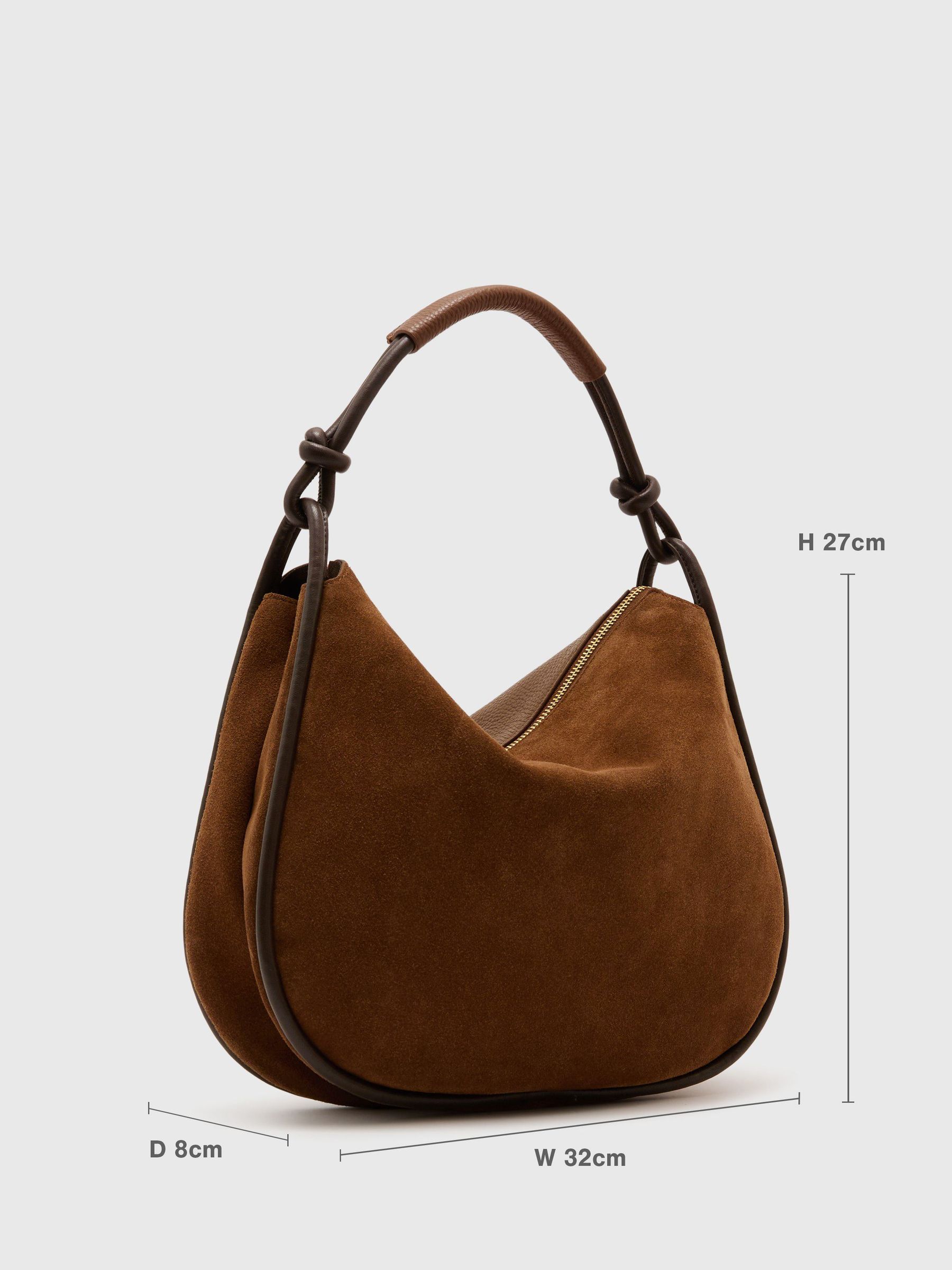 Sac bandoulière incurvé en daim et cuir couleur fauve - Image 4 de 8