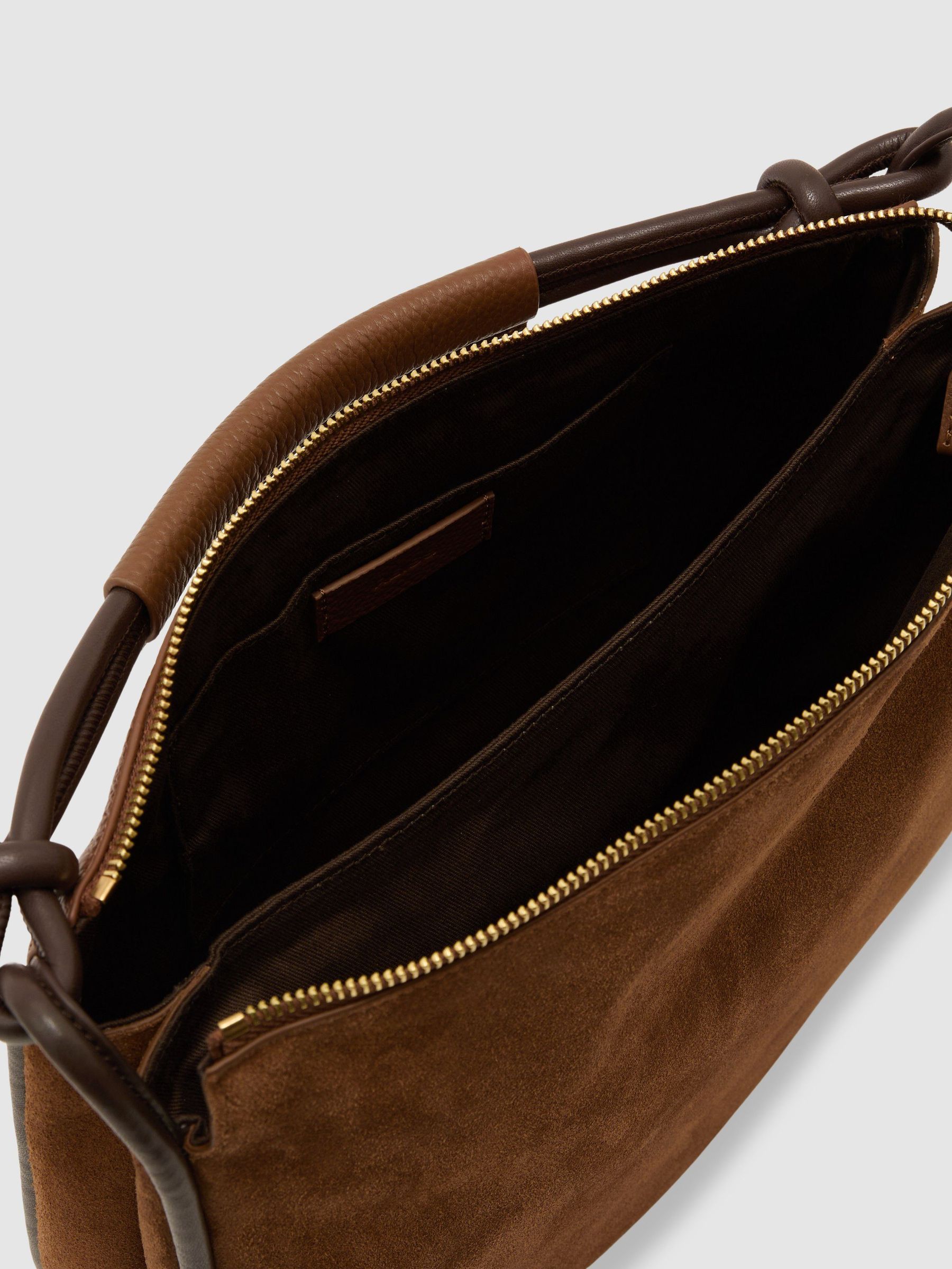 Sac bandoulière incurvé en daim et cuir couleur fauve - Image 5 de 8