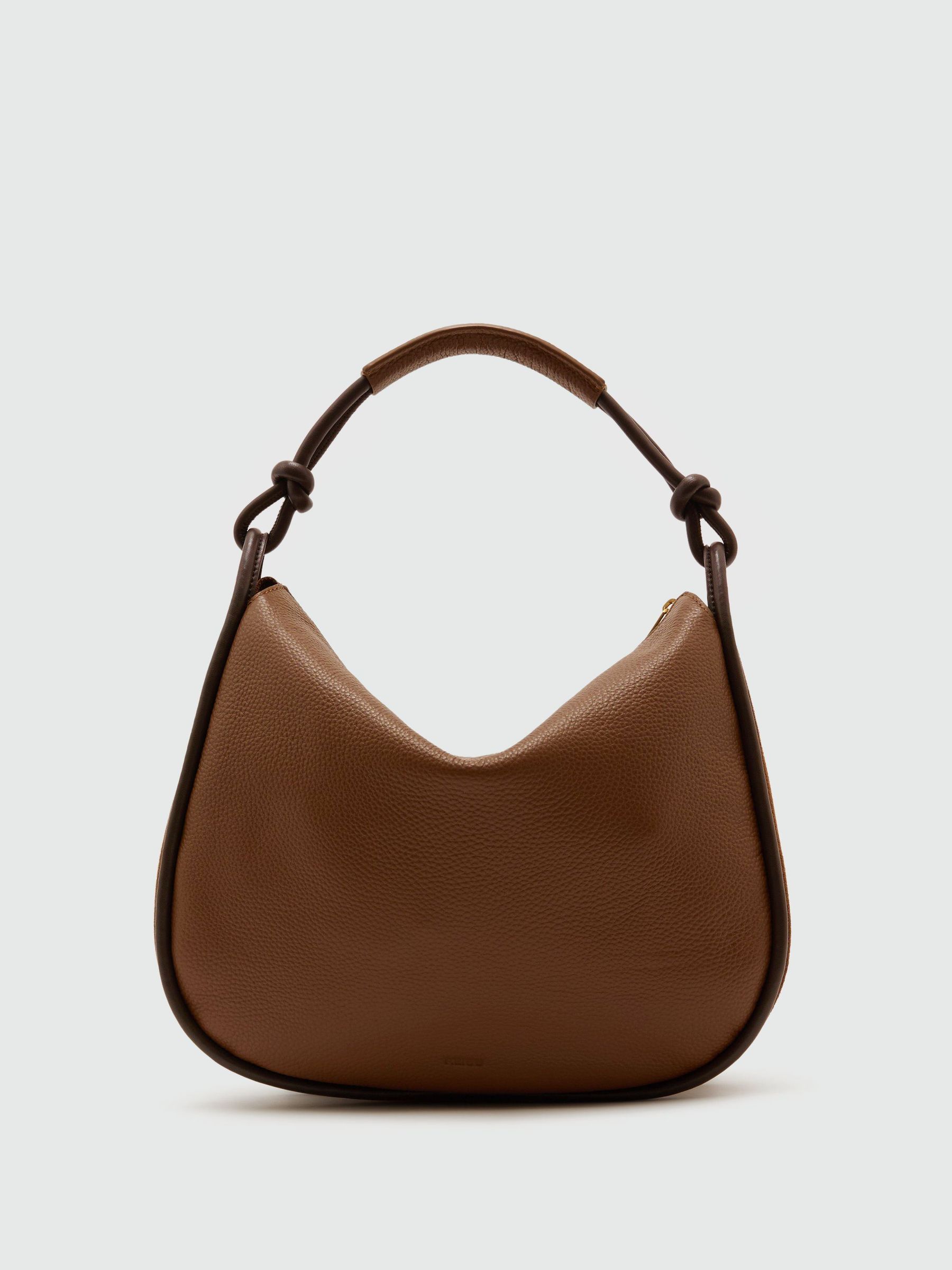 Sac bandoulière incurvé en daim et cuir couleur fauve - Image 6 de 8