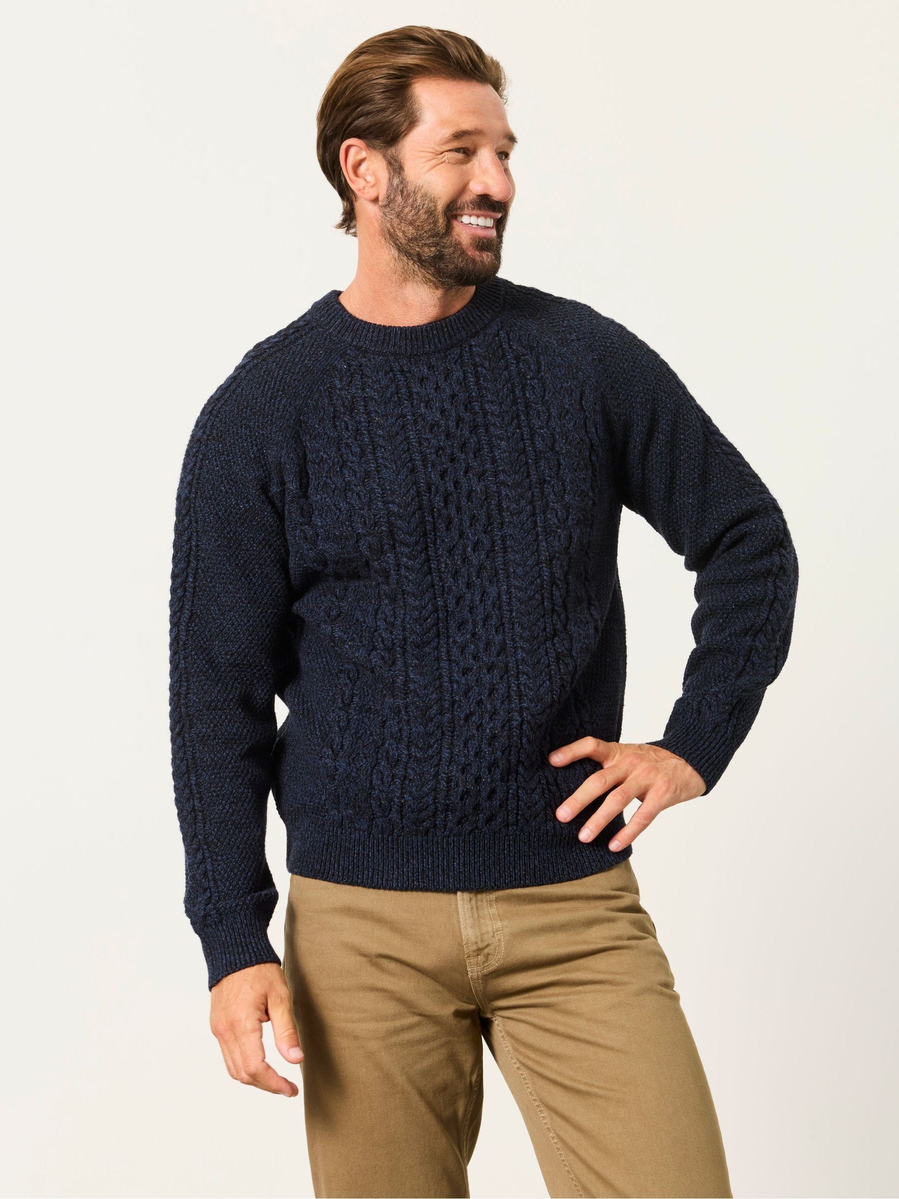 Navy Penton Knitted Cable Crew Jumper - Image 1 of 5