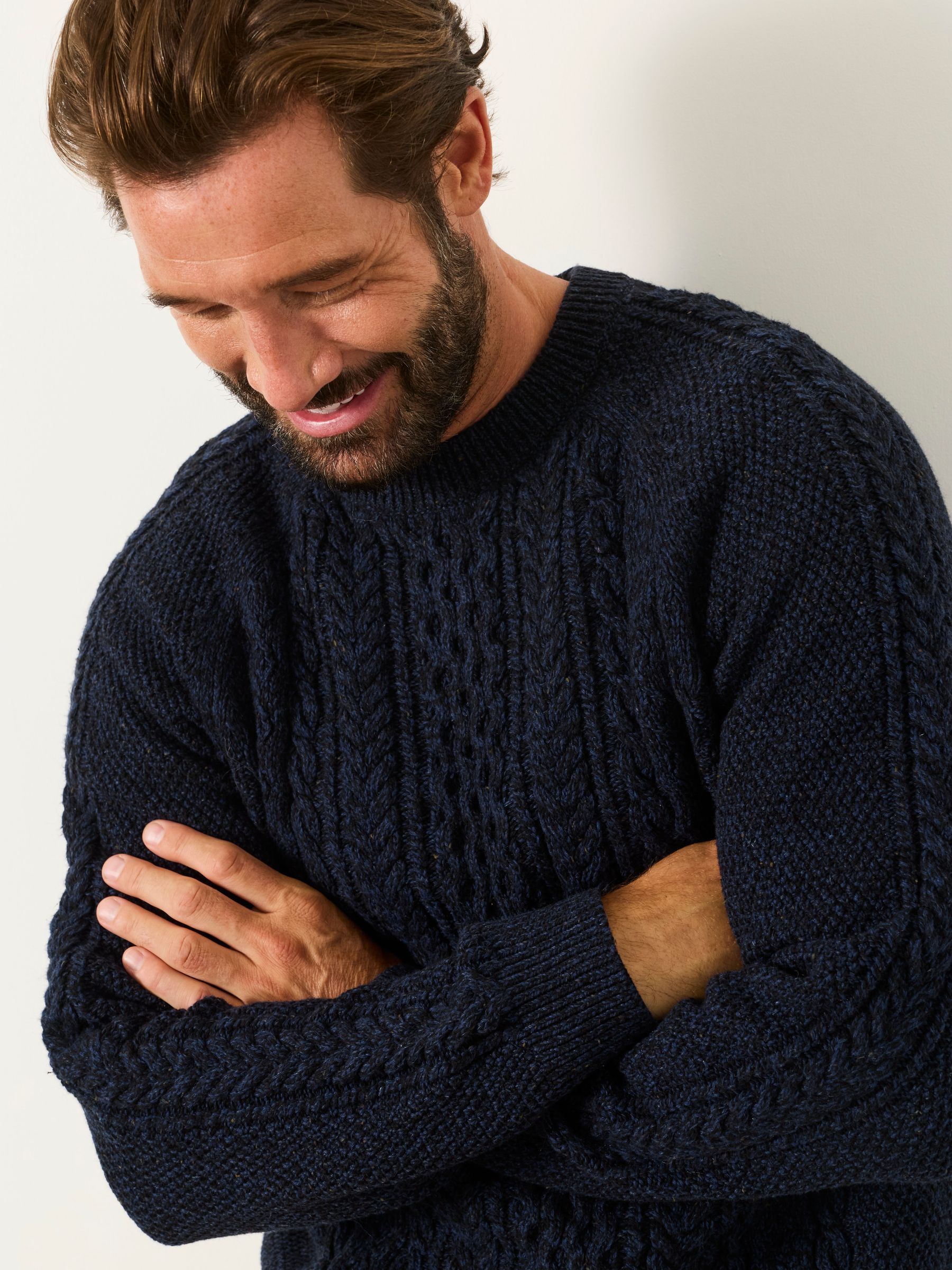Navy Penton Knitted Cable Crew Jumper - Image 2 of 5