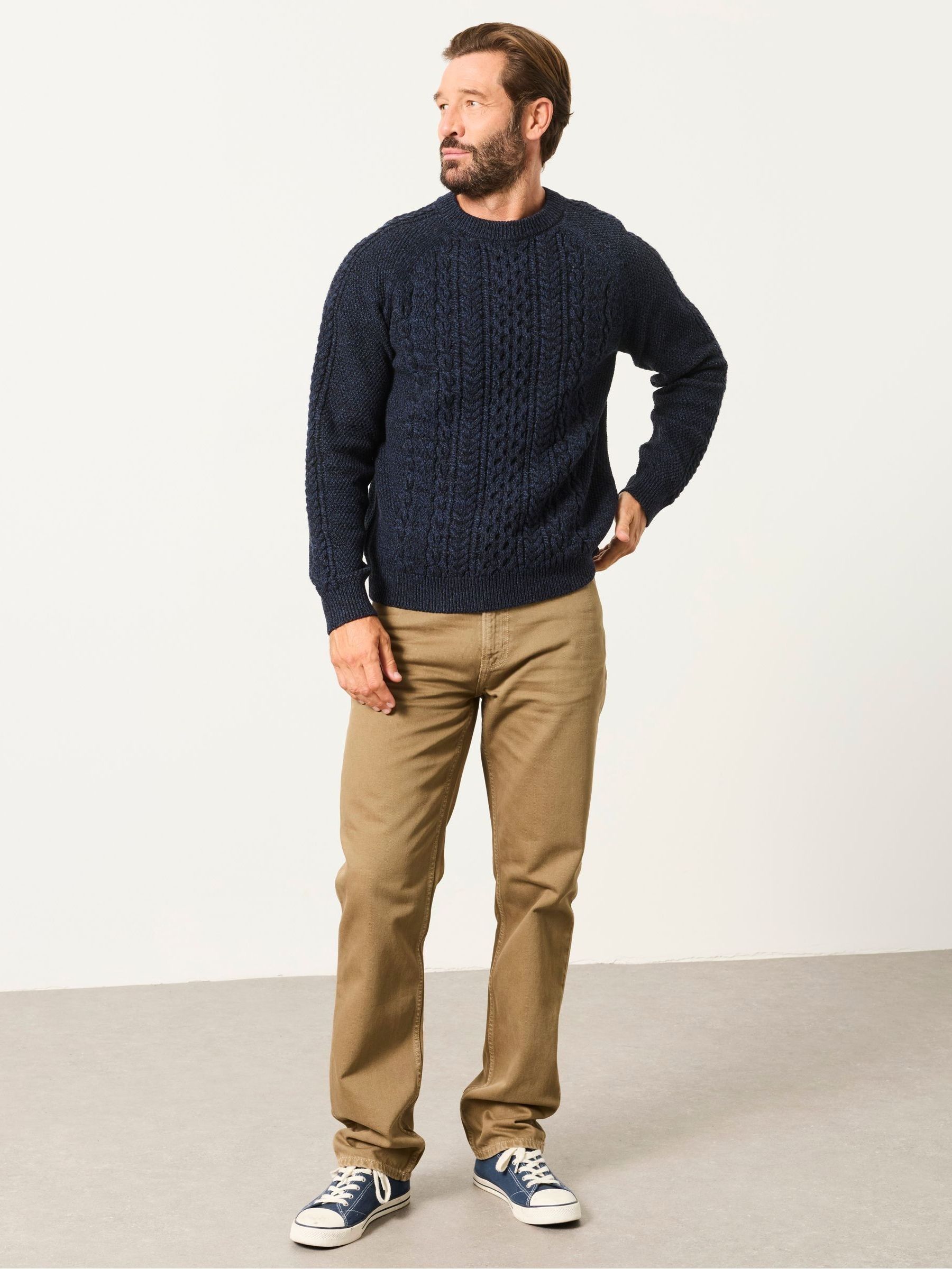 Navy Penton Knitted Cable Crew Jumper - Image 3 of 5