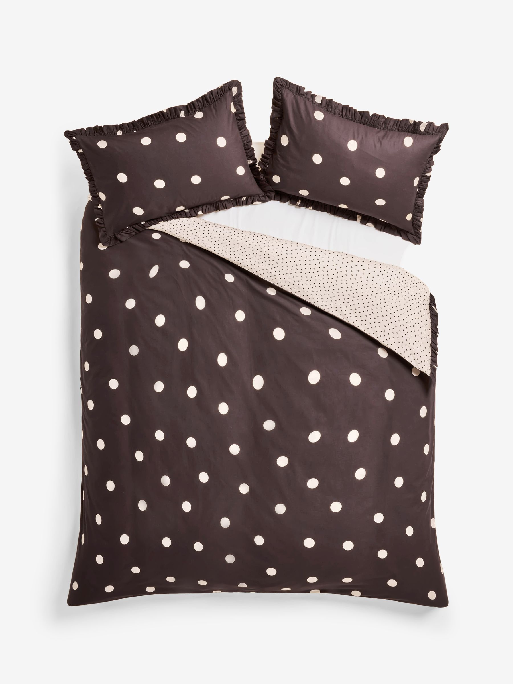 Poodle & Blonde Chocolate Brown Polka Dot Frill 100% Cotton Bedset - Image 6 of 6