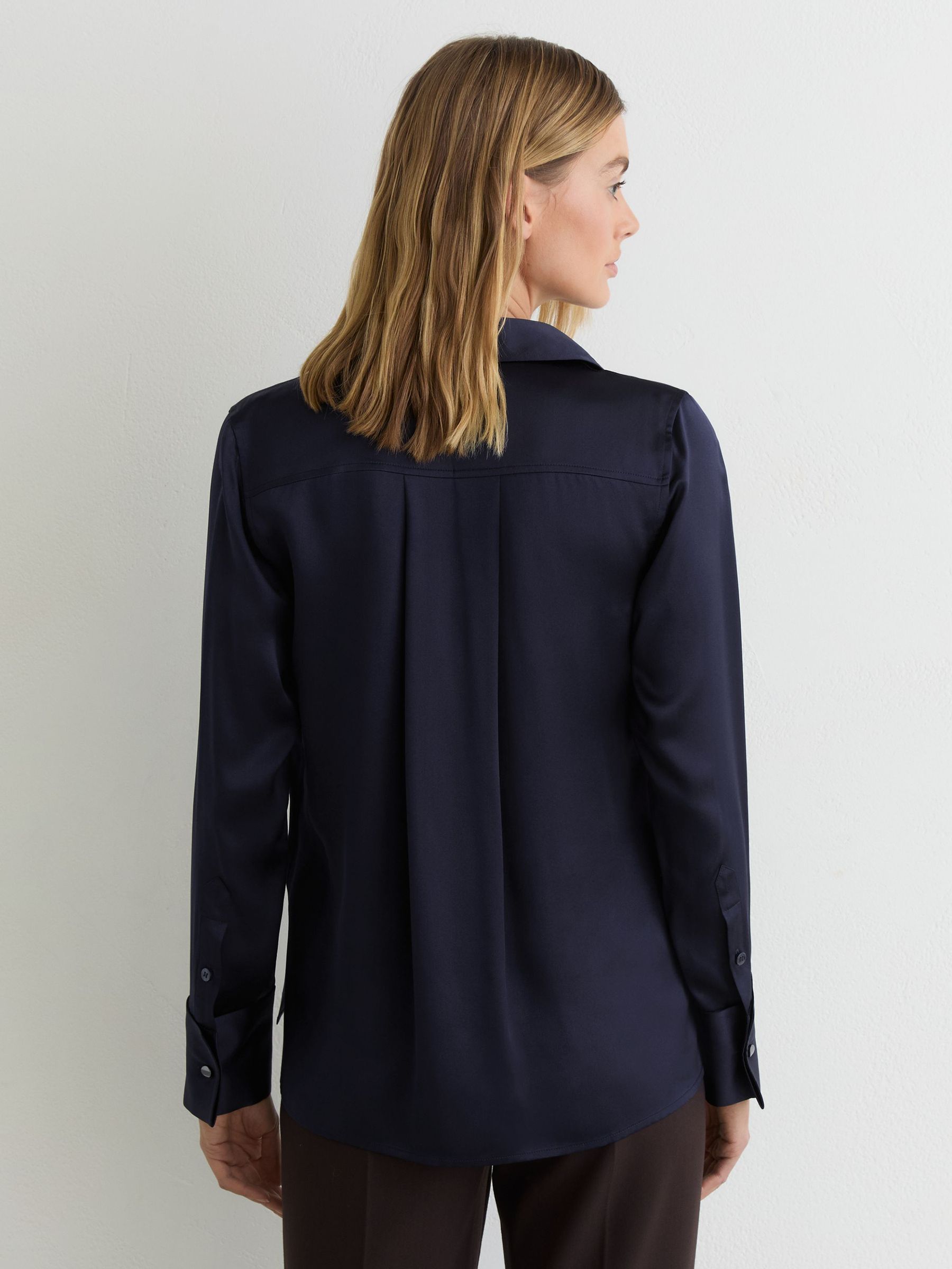 Silk-Satin Concealed-Placket Shirt in Navy - image 4