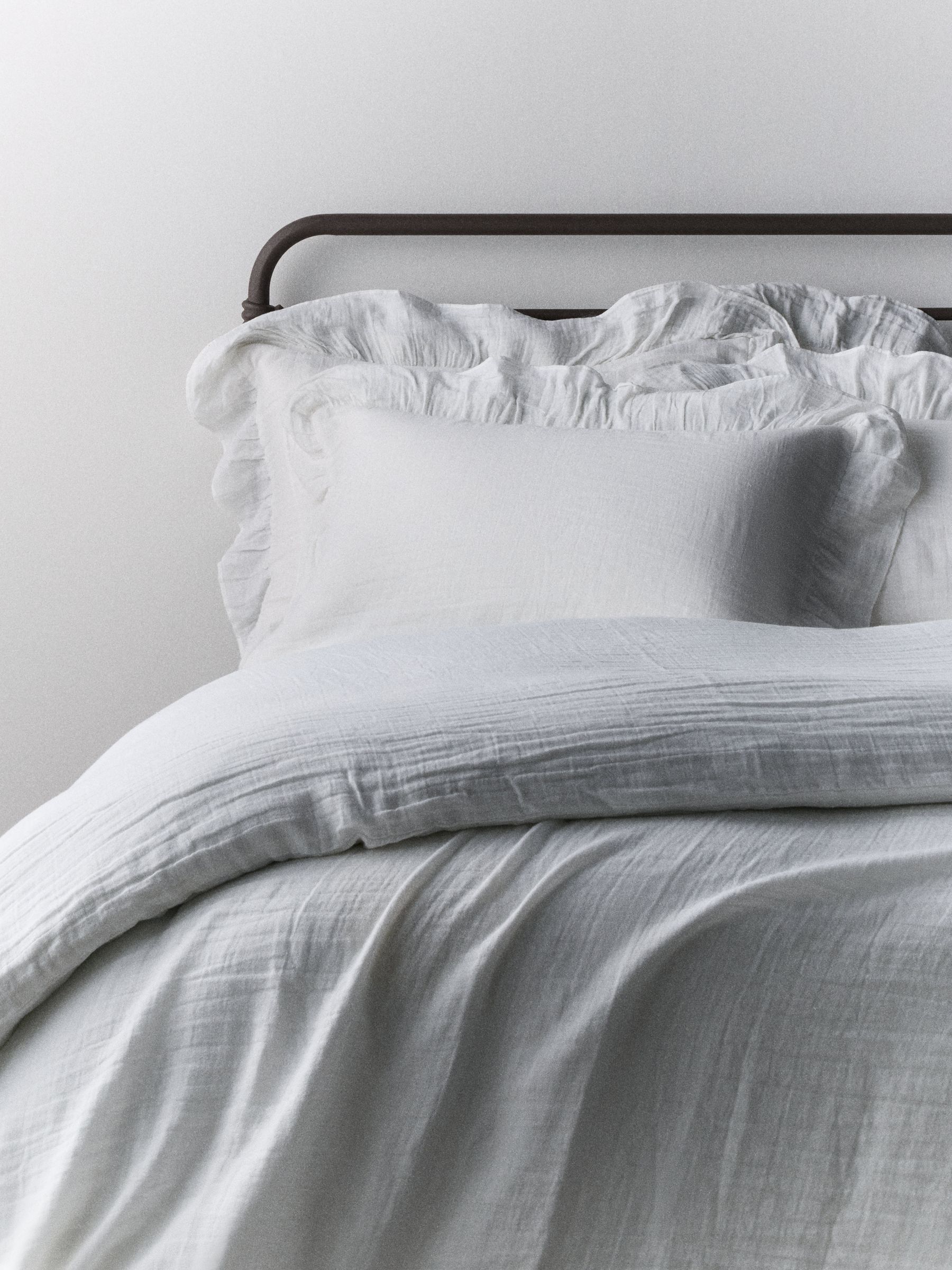 The Set 2 Pack White Muslin Frill 100% Cotton Duvet Cover and Pillowcase Set - Image 2 of 3 The Set 2 Pack White Muslin Frill 100% Cotton Duvet Cover and Pillowcase Set - Image 2 of 3