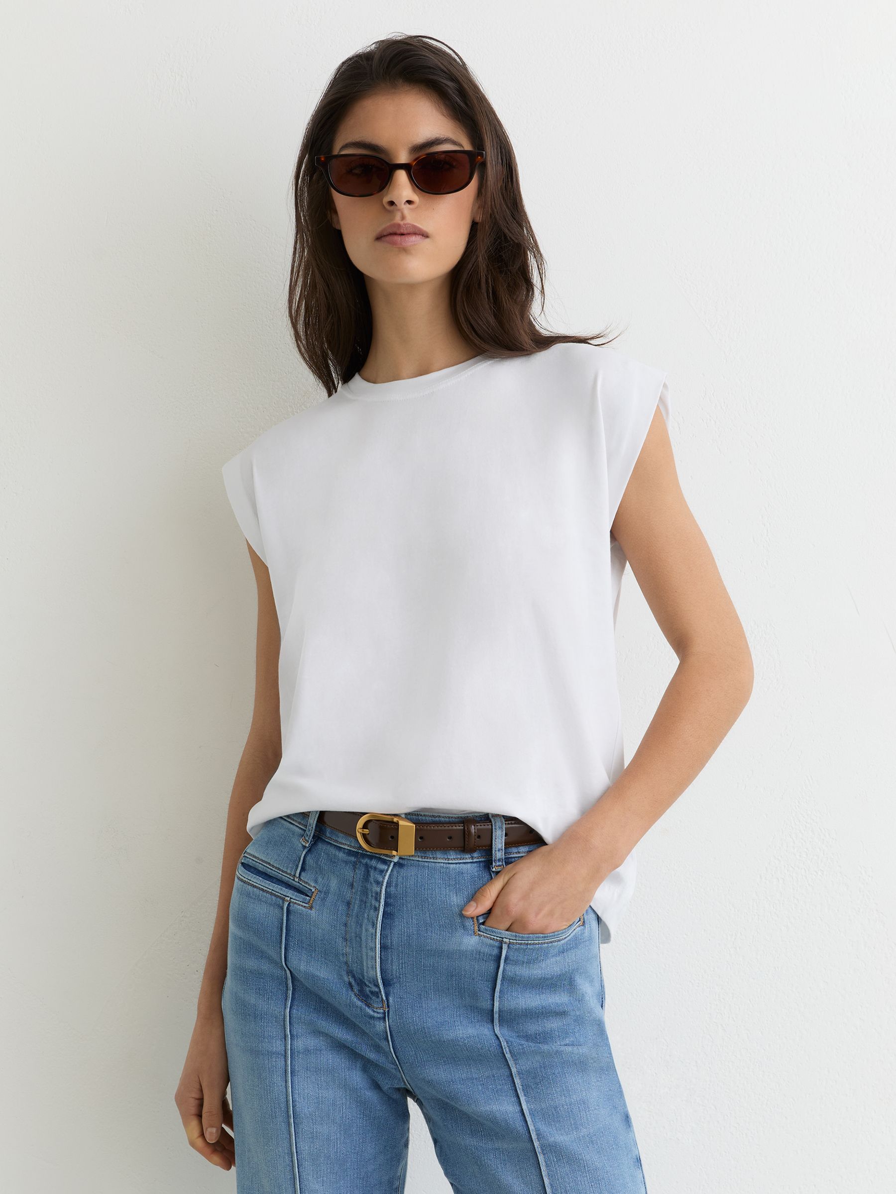 Cotton Cap-Sleeve T-Shirt in White - image 2