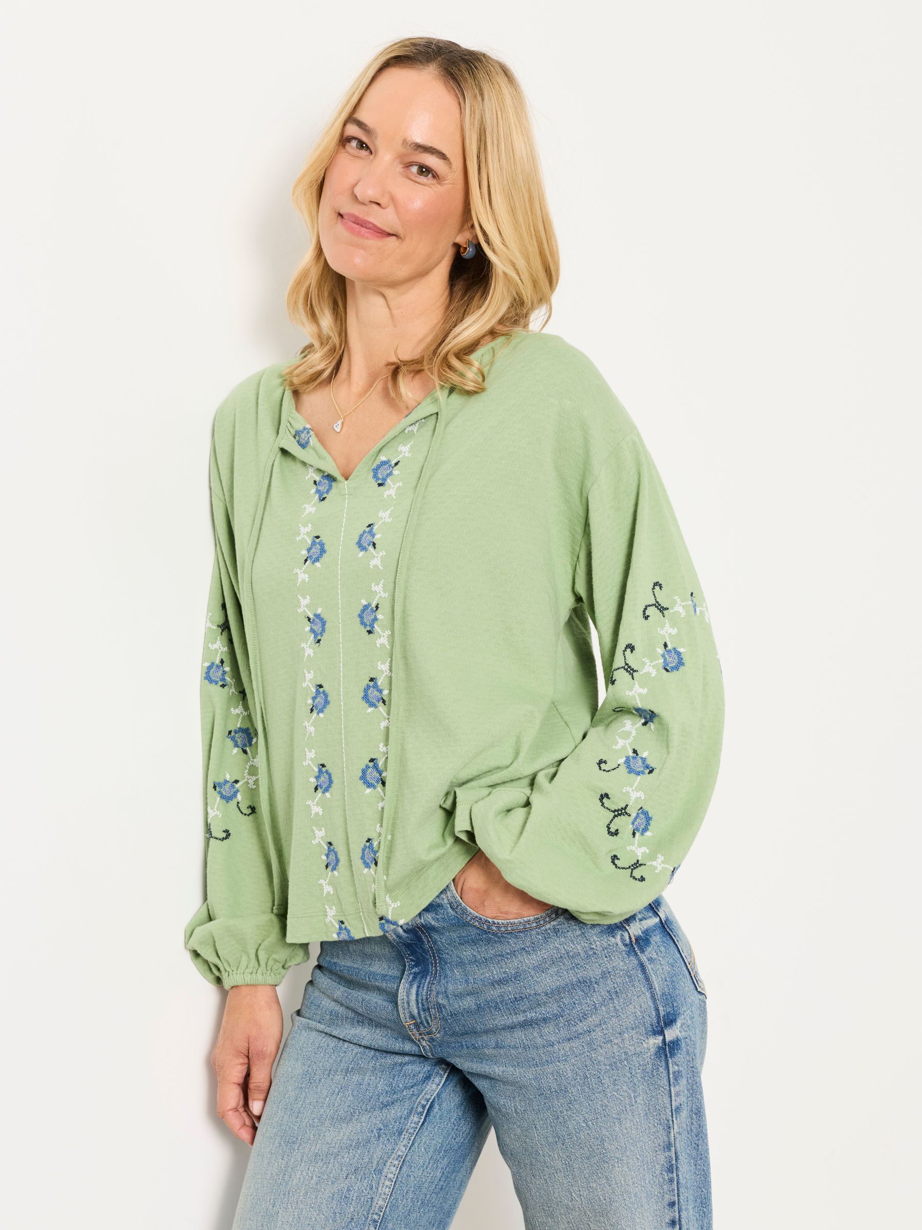 Izzy Sage Green Embroidered Top - Image 3 of 6
