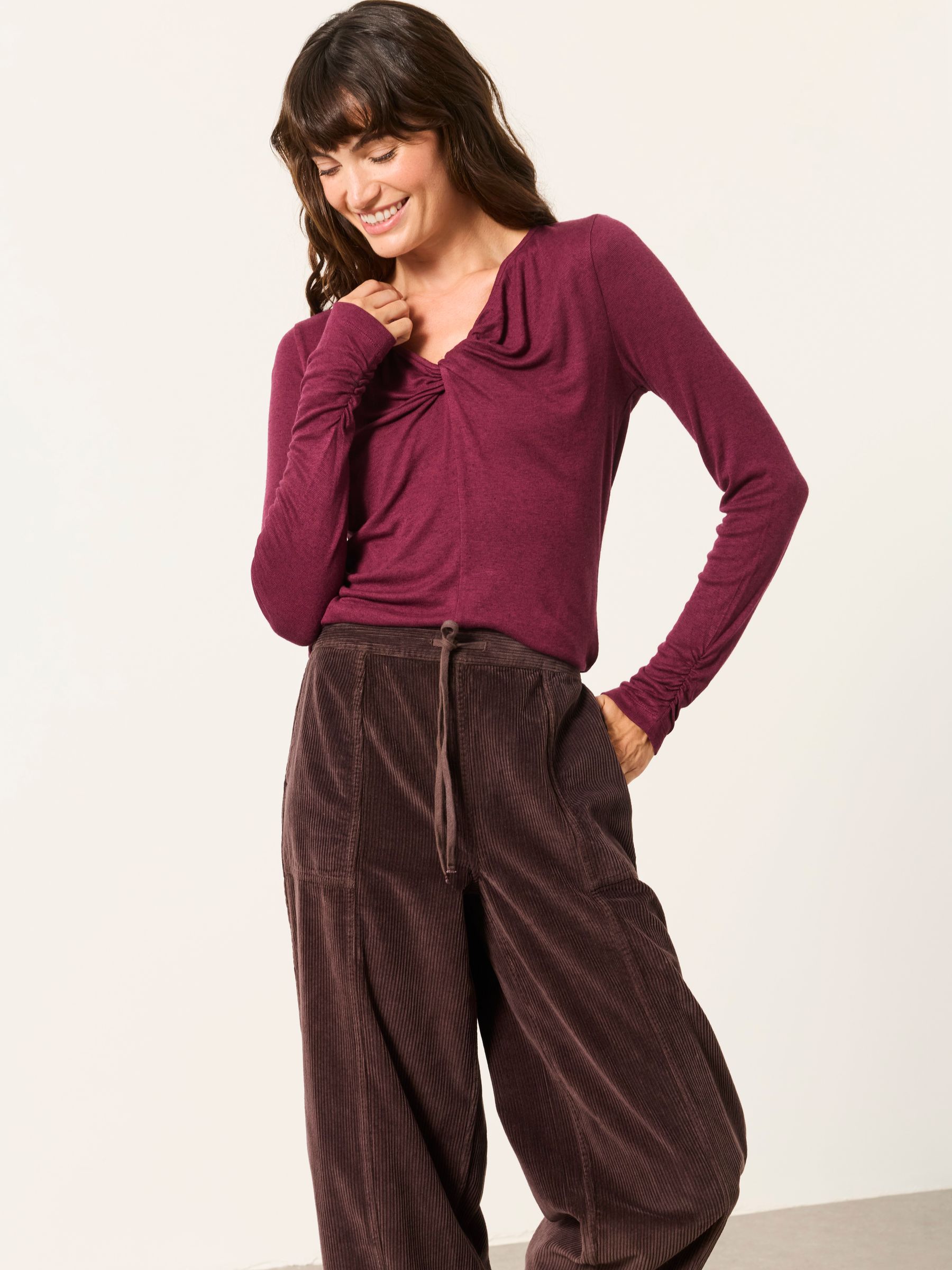 Tallulah Plum Purple Twist Front Long Sleeve Top - Image 1 of 6