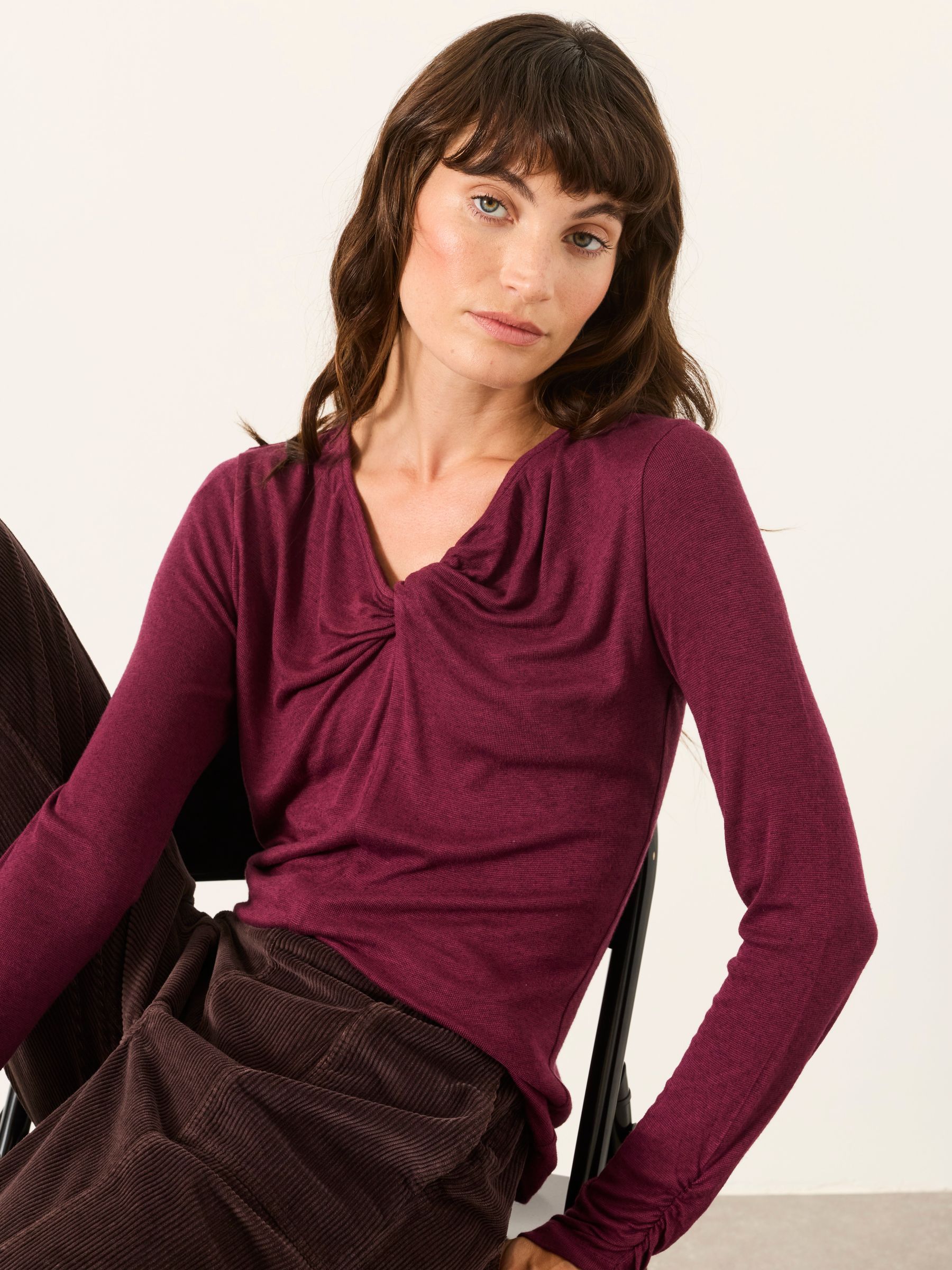Tallulah Plum Purple Twist Front Long Sleeve Top - Image 5 of 6