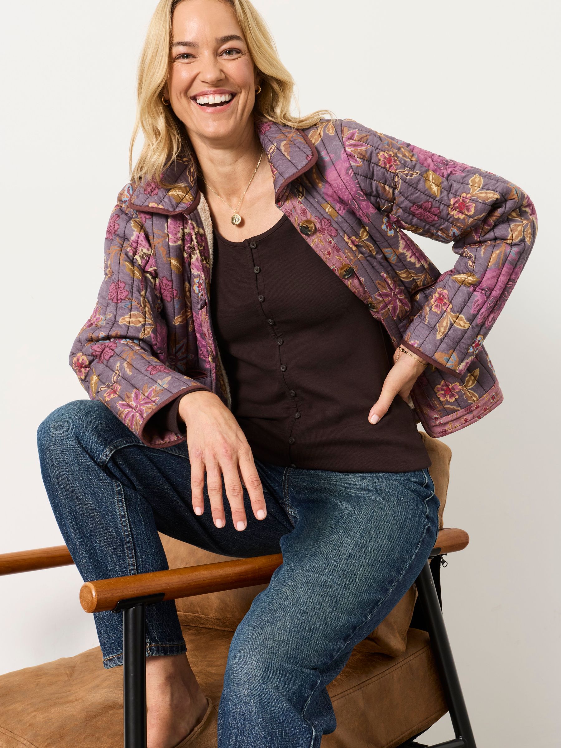 Bethan Chocolate Brown Button Ribbed Long Sleeve Top - Image 5 of 6