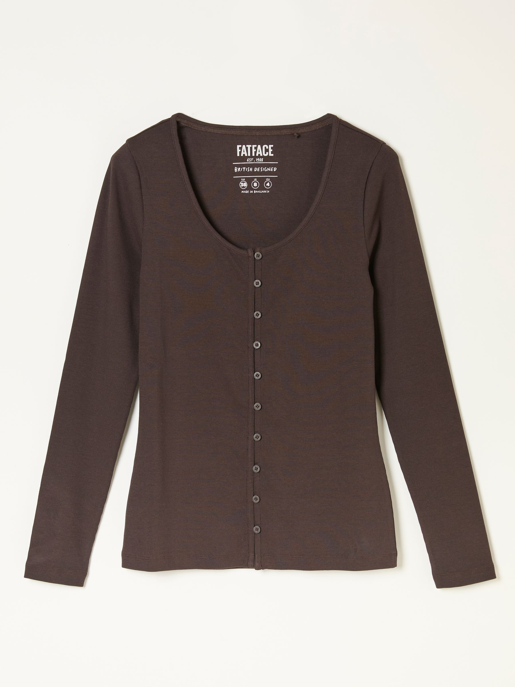 Bethan Chocolate Brown Button Ribbed Long Sleeve Top - Image 6 of 6 Bethan Chocolate Brown Button Ribbed Long Sleeve Top - Image 6 of 6