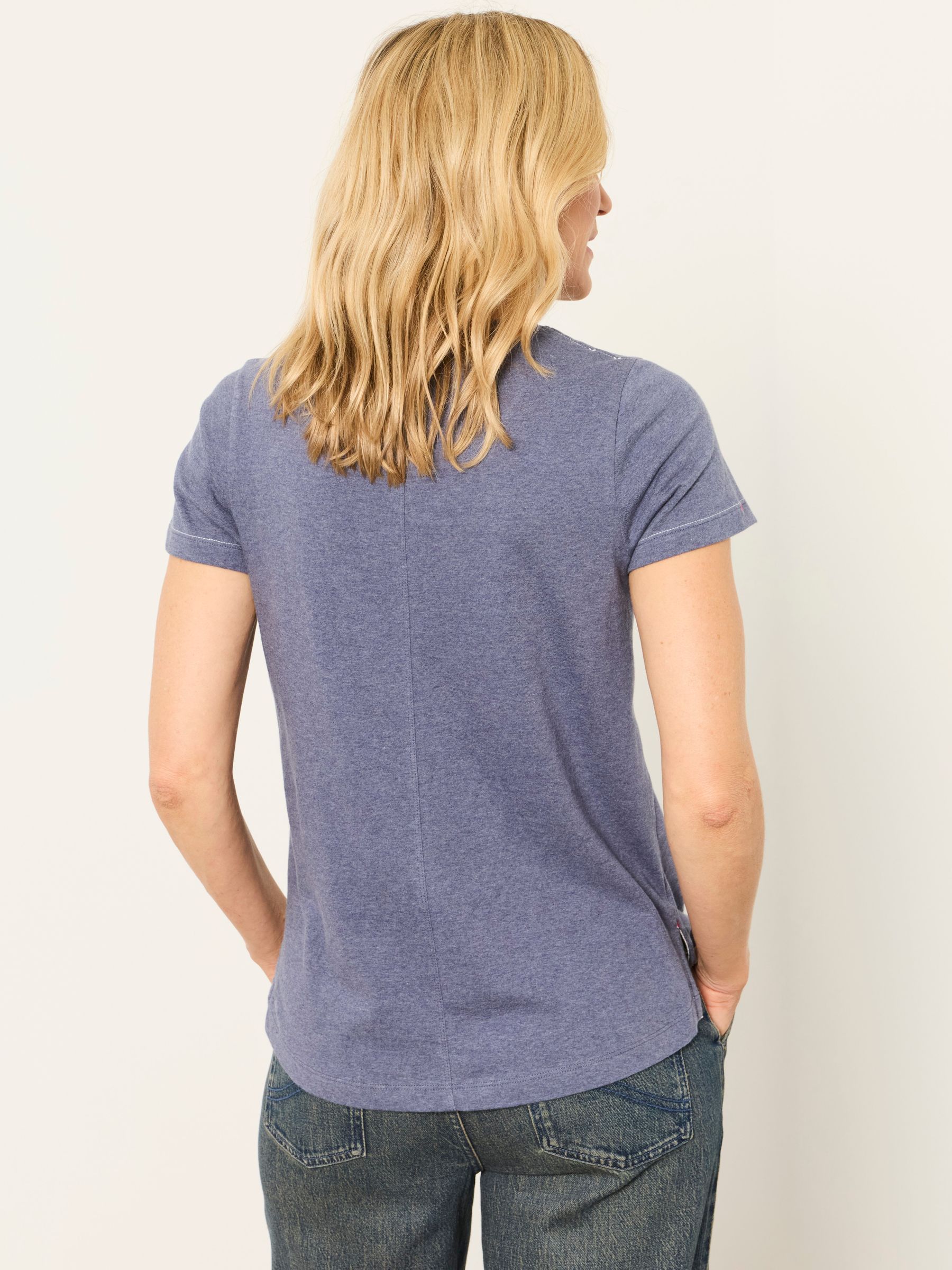 Denim Blue Floral Cross Stitch Graphic T-Shirt - Image 2 of 6