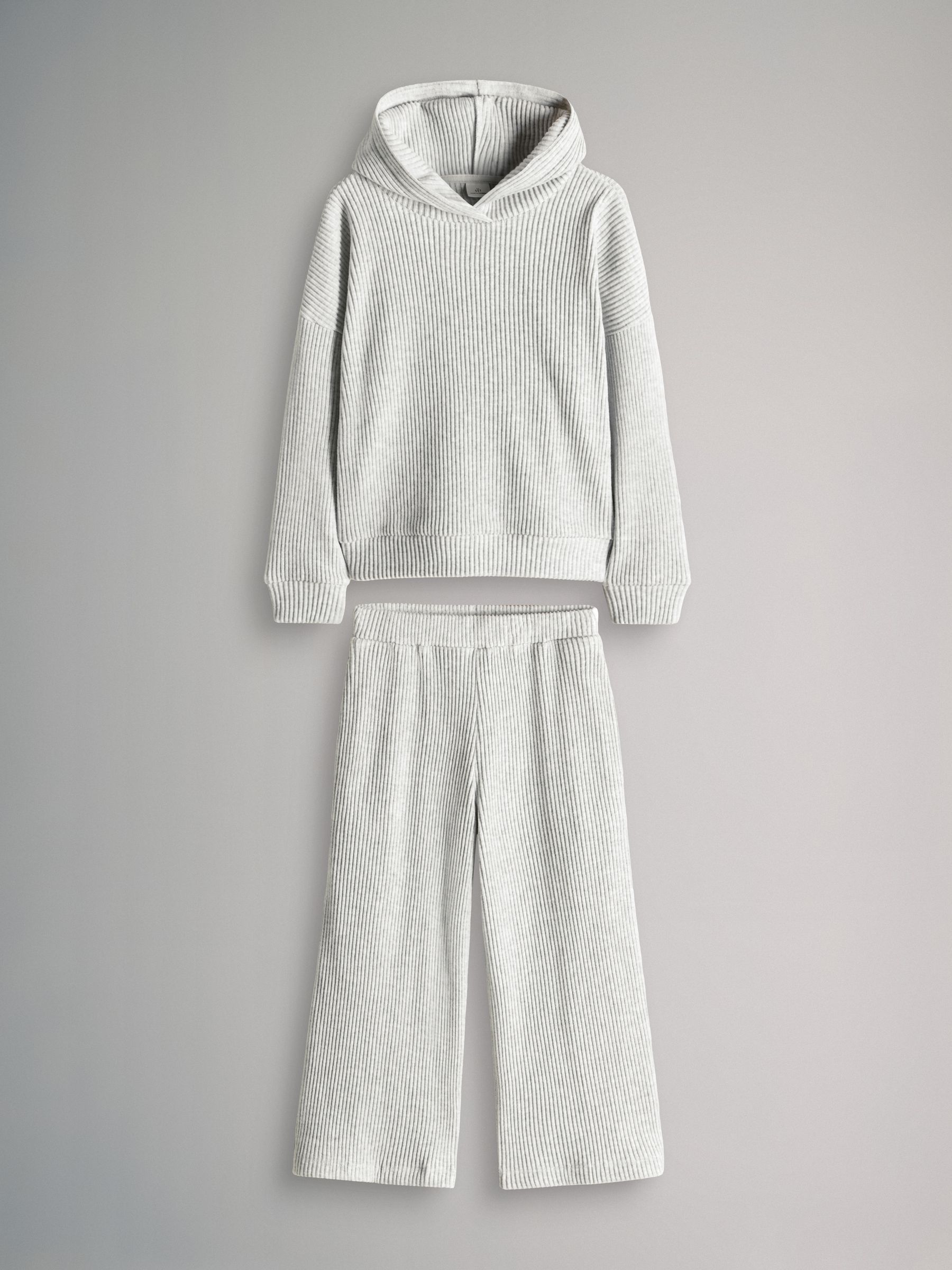 Soft Touch Rib Relaxed Hoodie Wide Leg Joggers Set - Image 1 of 11
