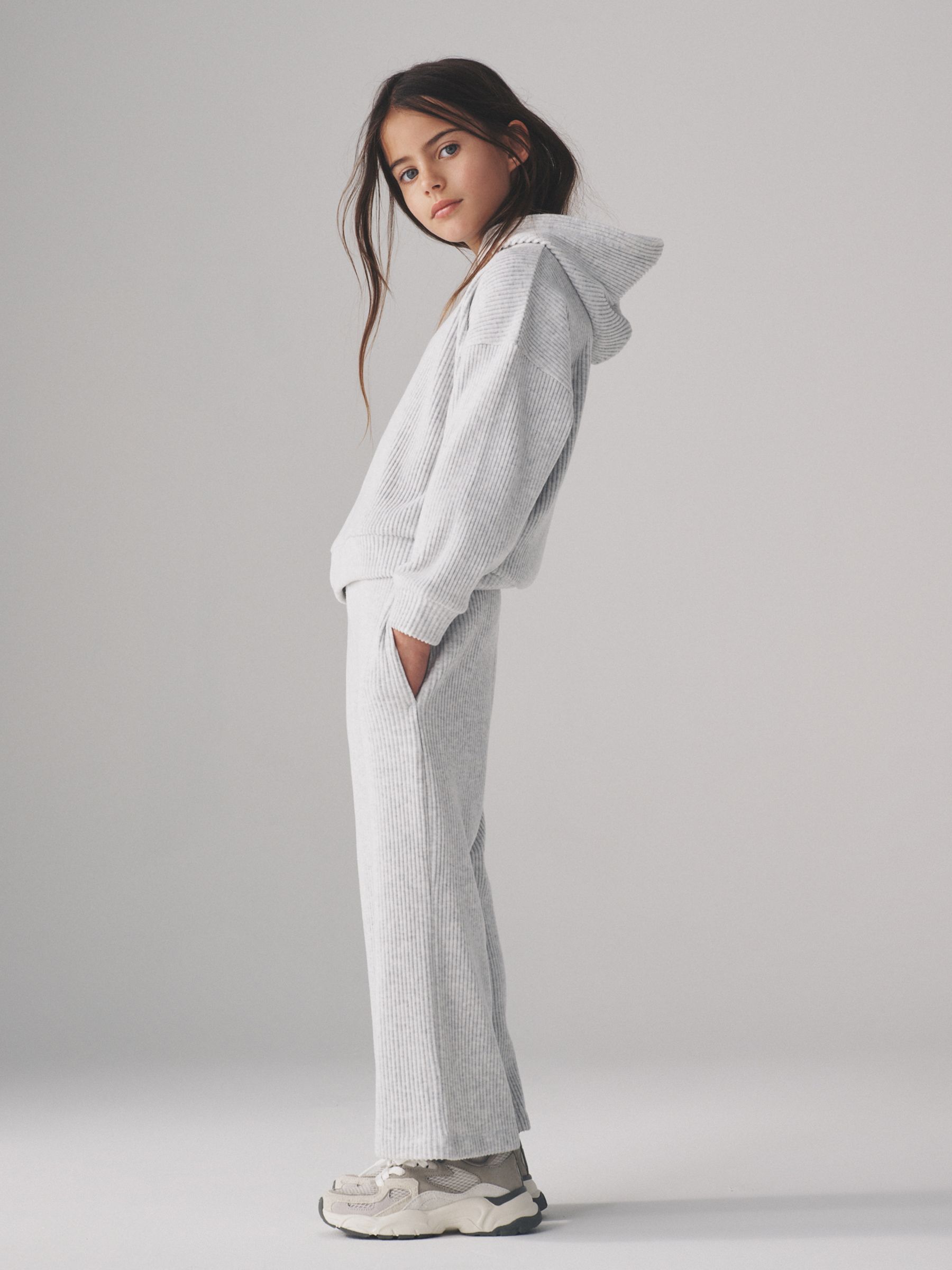 Soft Touch Rib Relaxed Hoodie Wide Leg Joggers Set - Image 2 of 11