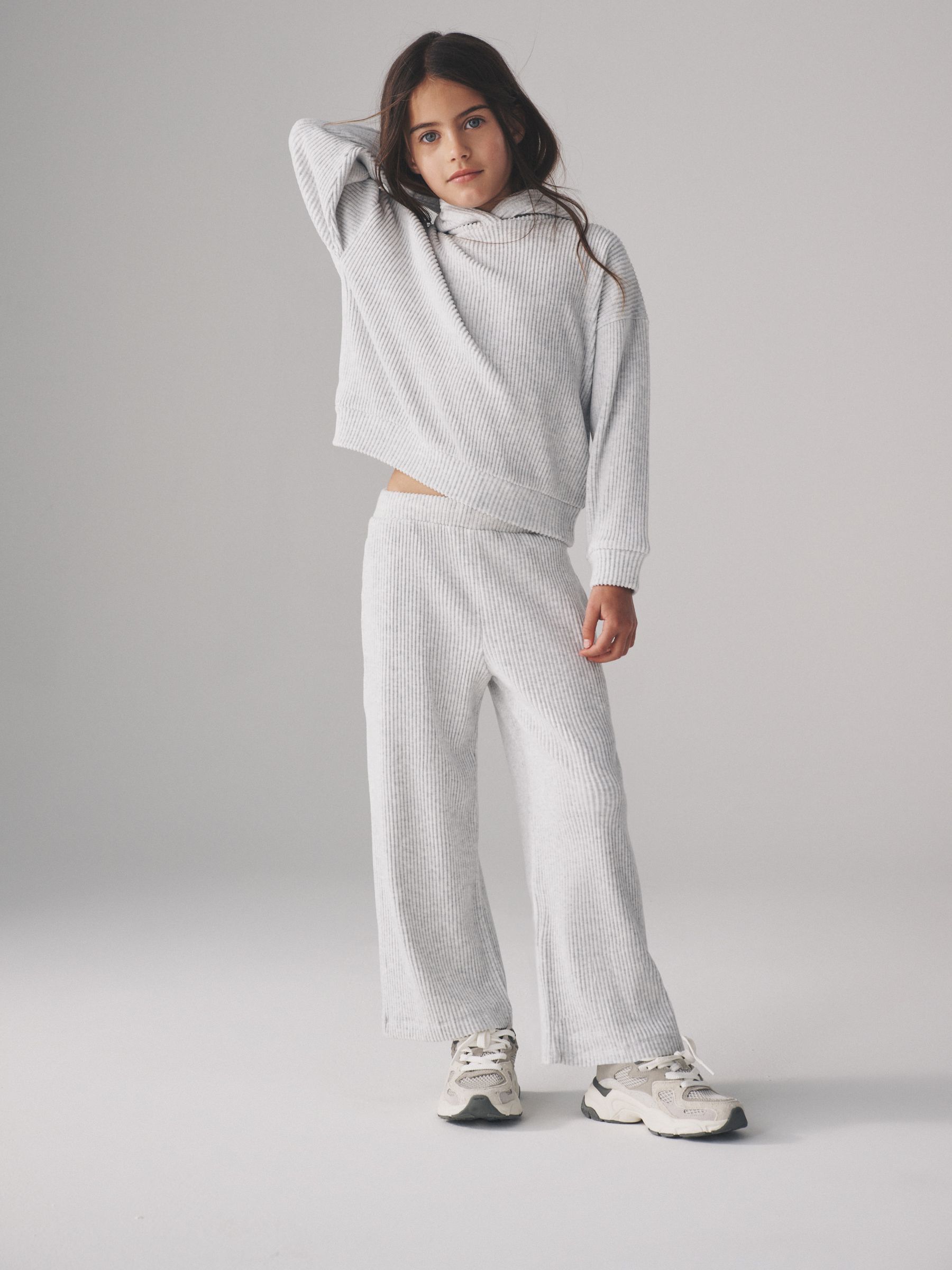 Soft Touch Rib Relaxed Hoodie Wide Leg Joggers Set - Image 3 of 11