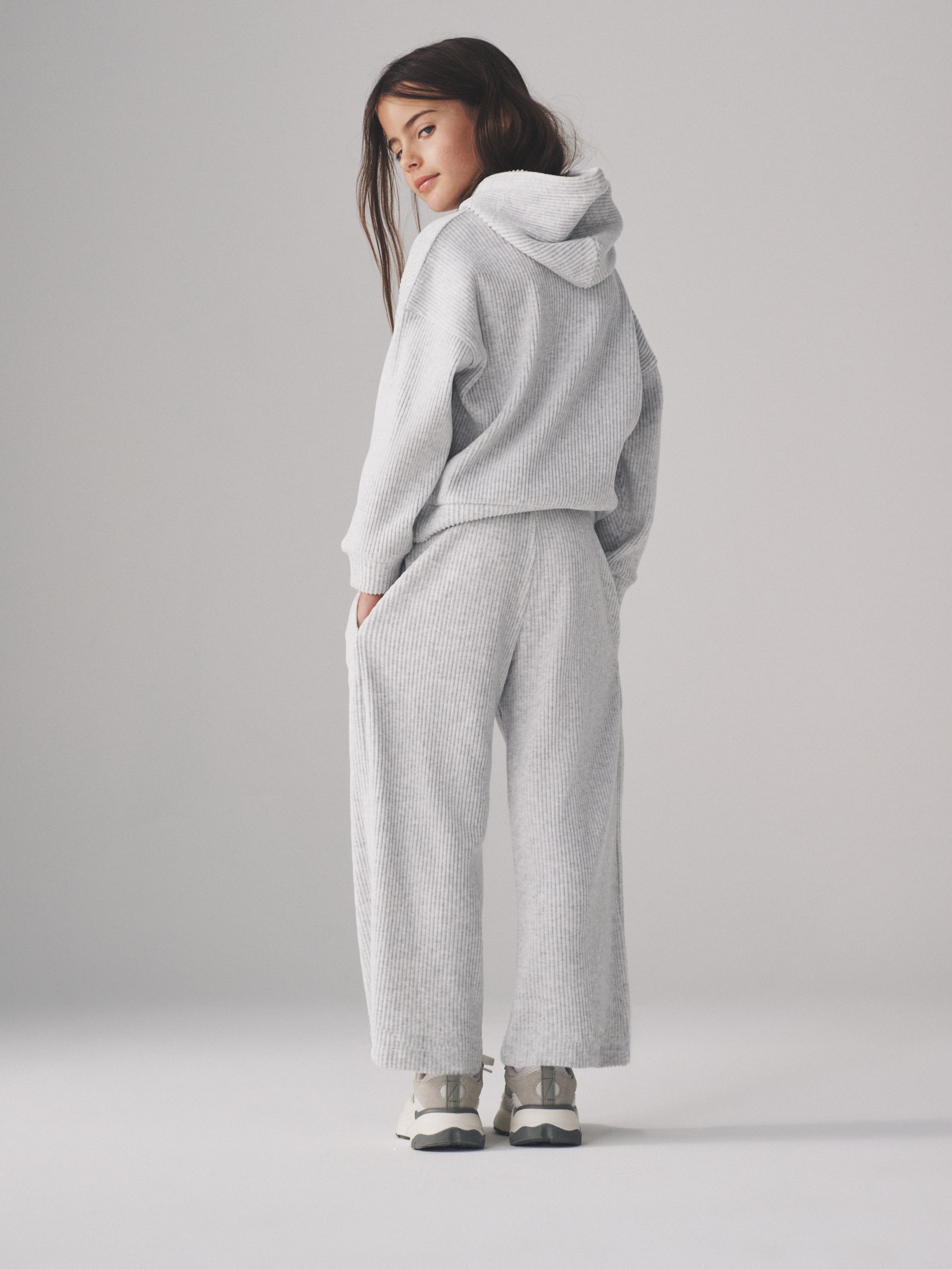 Soft Touch Rib Relaxed Hoodie Wide Leg Joggers Set - Image 4 of 11
