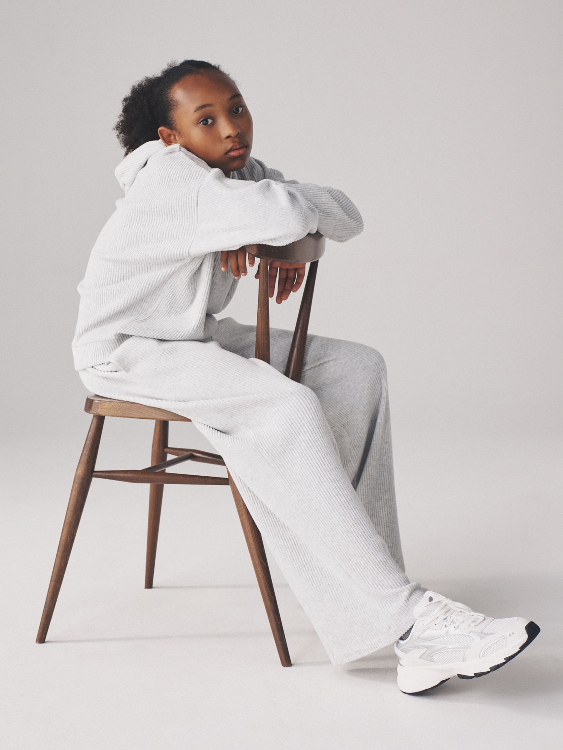 Soft Touch Rib Relaxed Hoodie Wide Leg Joggers Set - Image 6 of 11