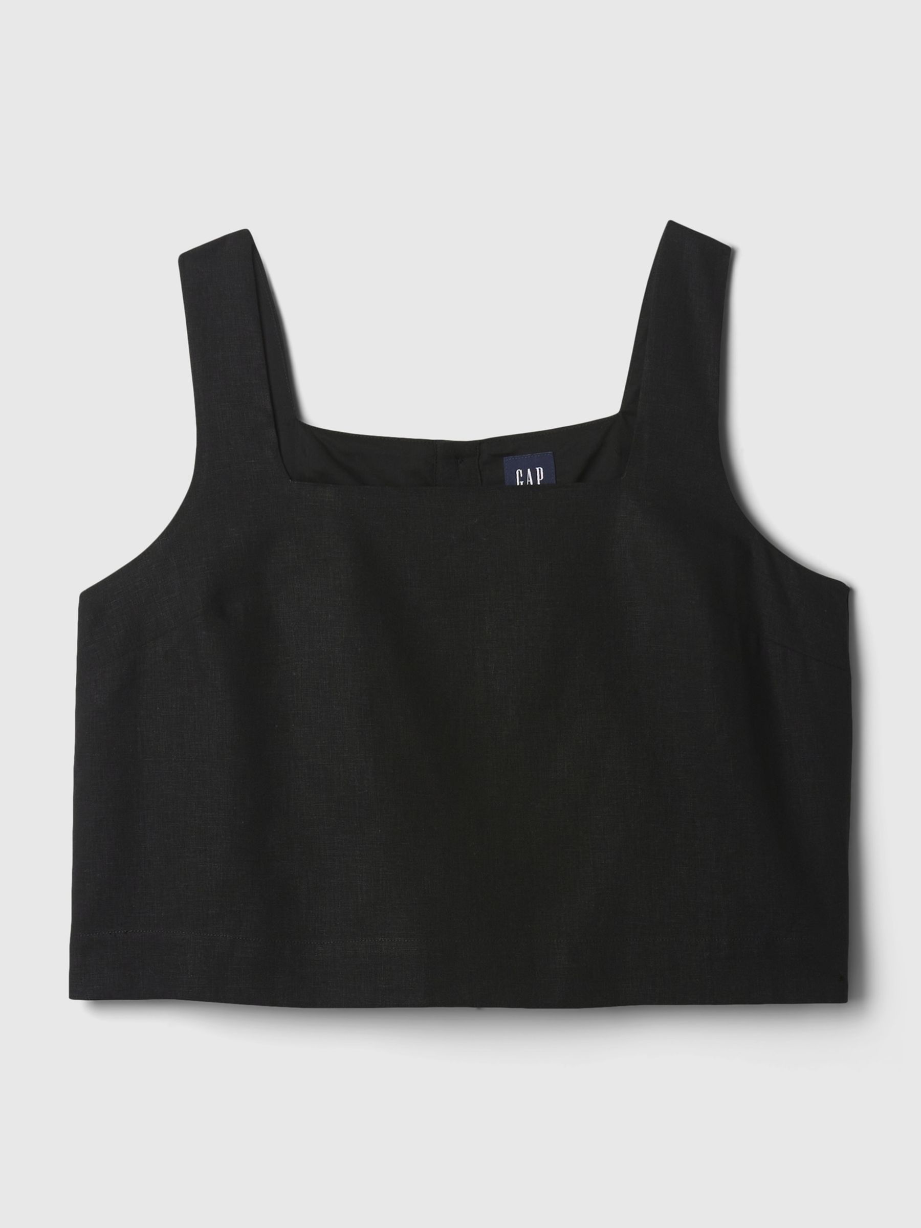Black Linen Blend Button Back Cropped Vest Top - Image 4 of 4
