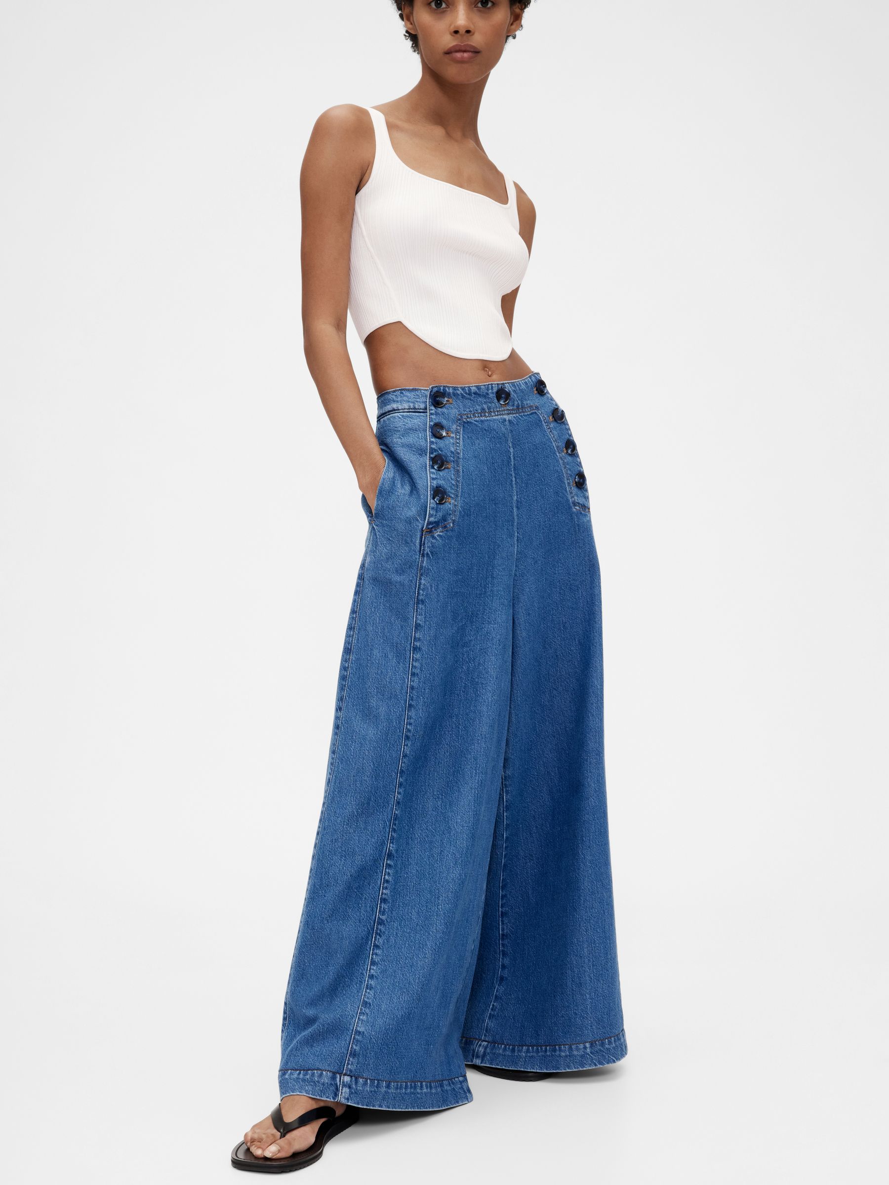 GapStudio Blue Sky High Denim Sailor Jeans - Image 3 of 7