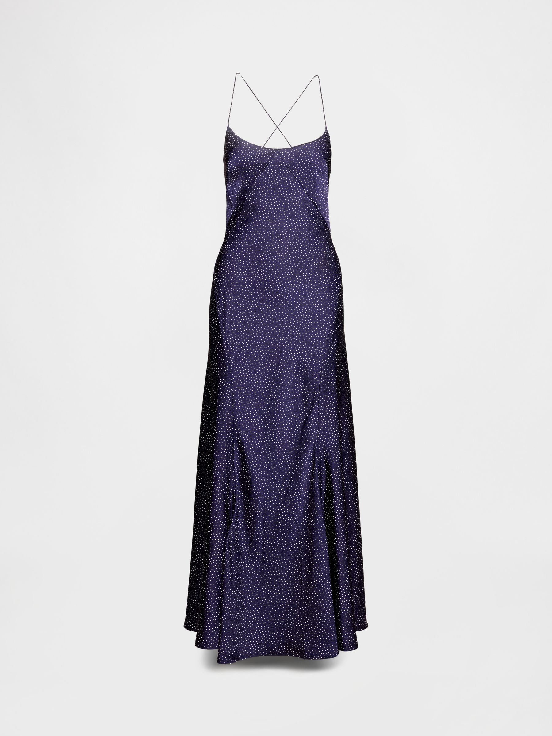 GapStudio Blue Dot Satin Slip Maxi Dress - Image 6 of 7