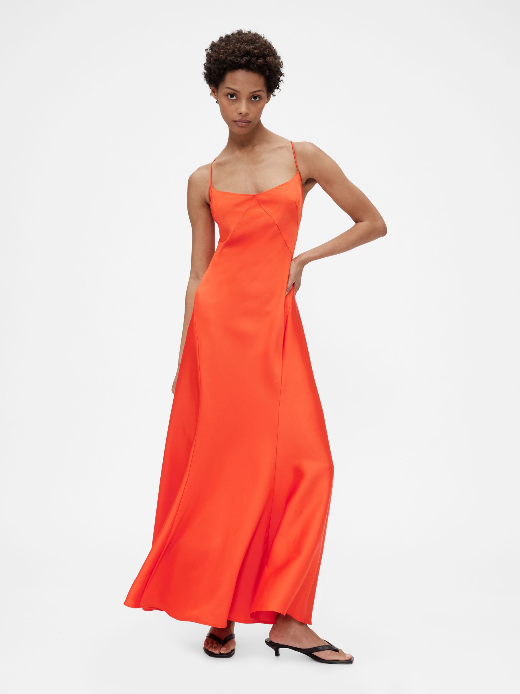 Orange Satin Slip Maxi Dress - Image 1 of 7