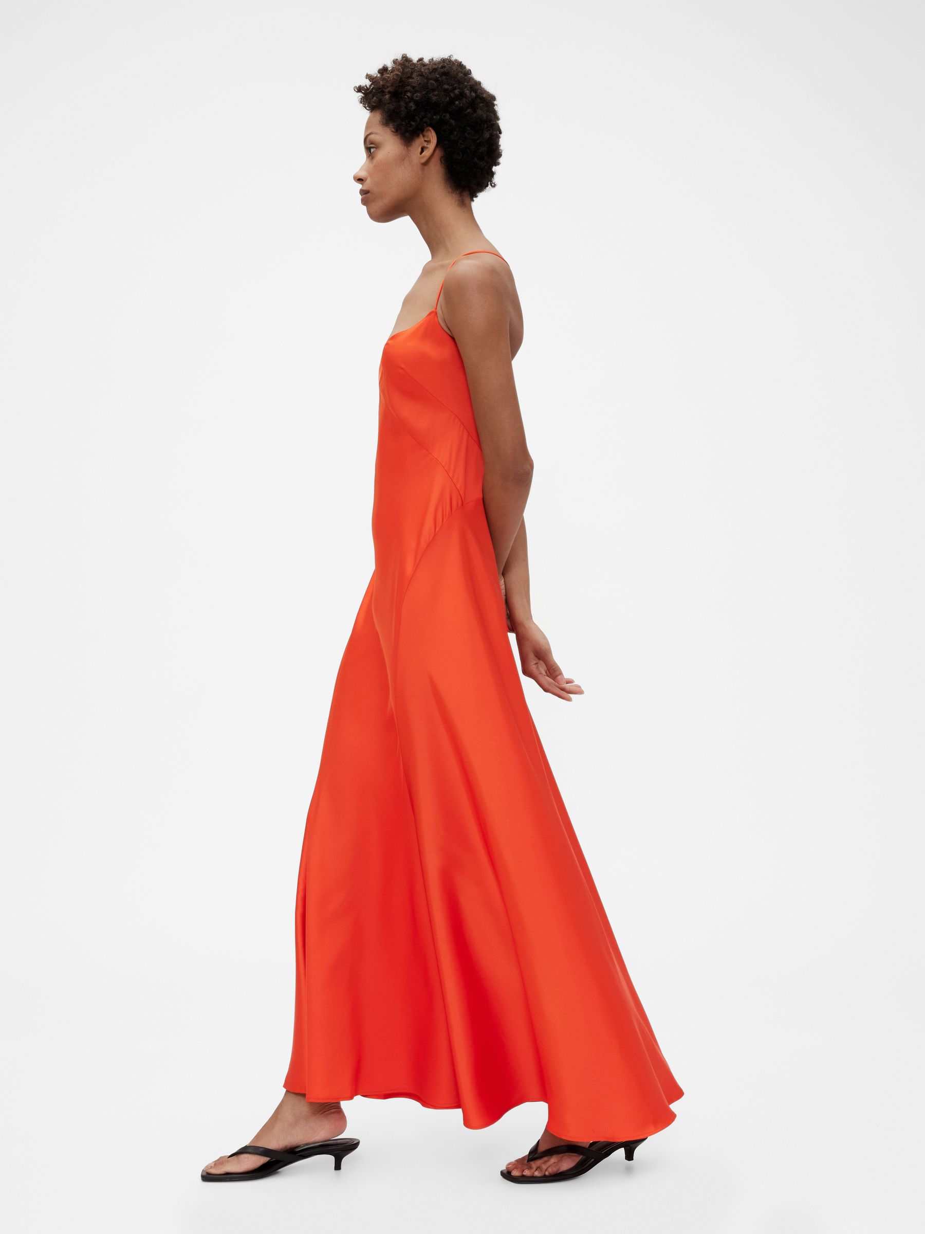 Orange Satin Slip Maxi Dress - Image 3 of 7