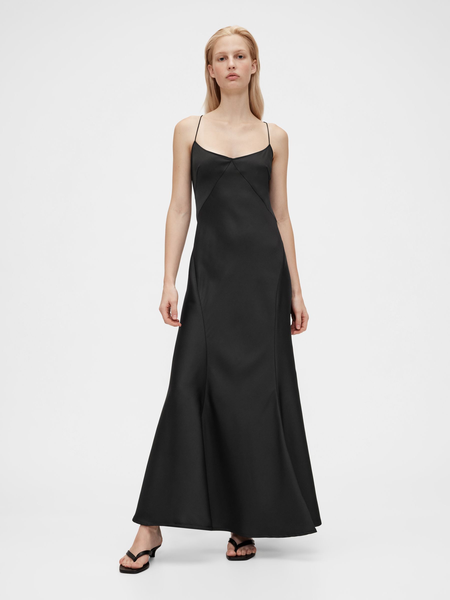 Black Satin Slip Maxi Dress - Image 1 of 7