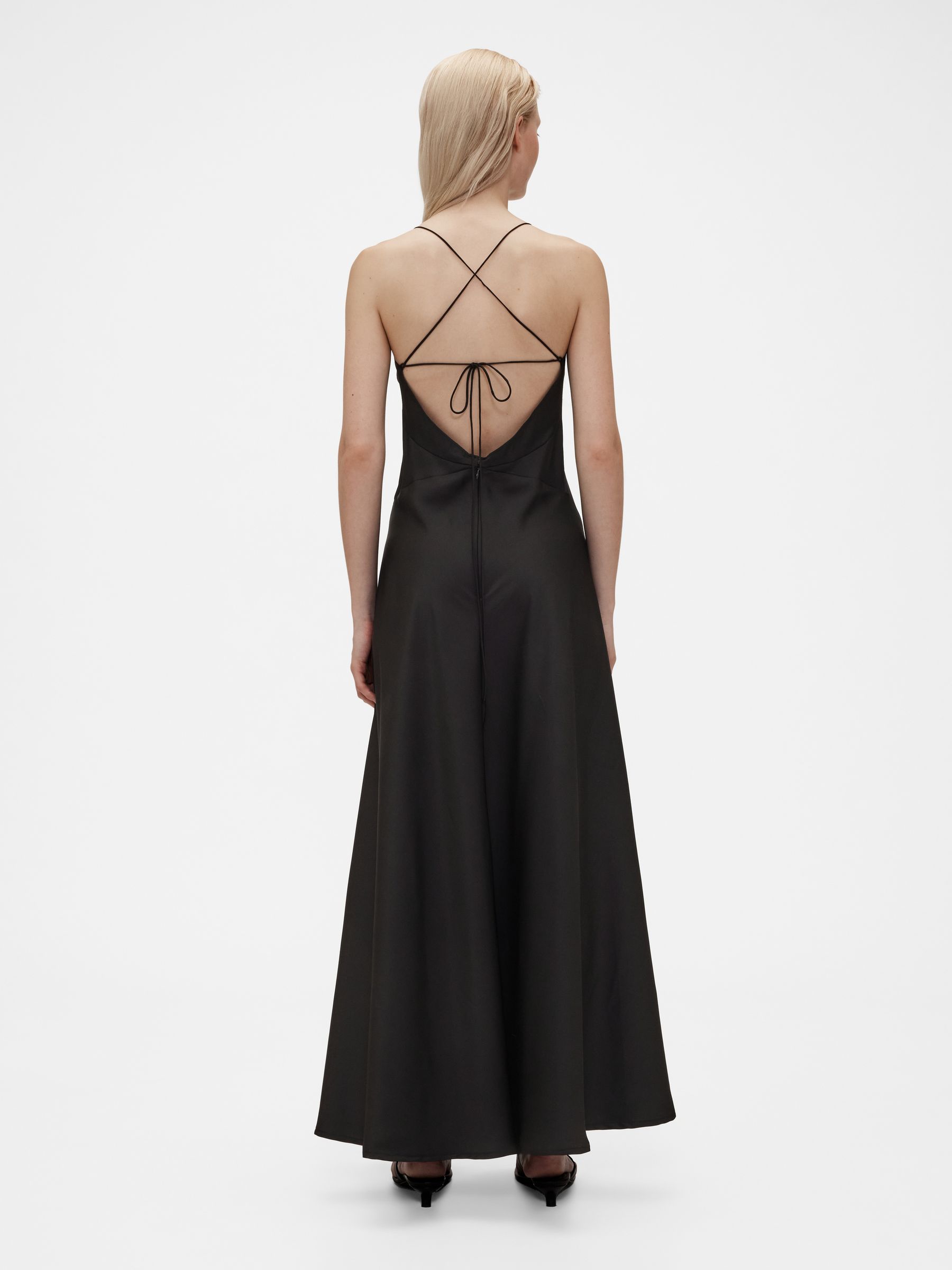 Black Satin Slip Maxi Dress - Image 2 of 7