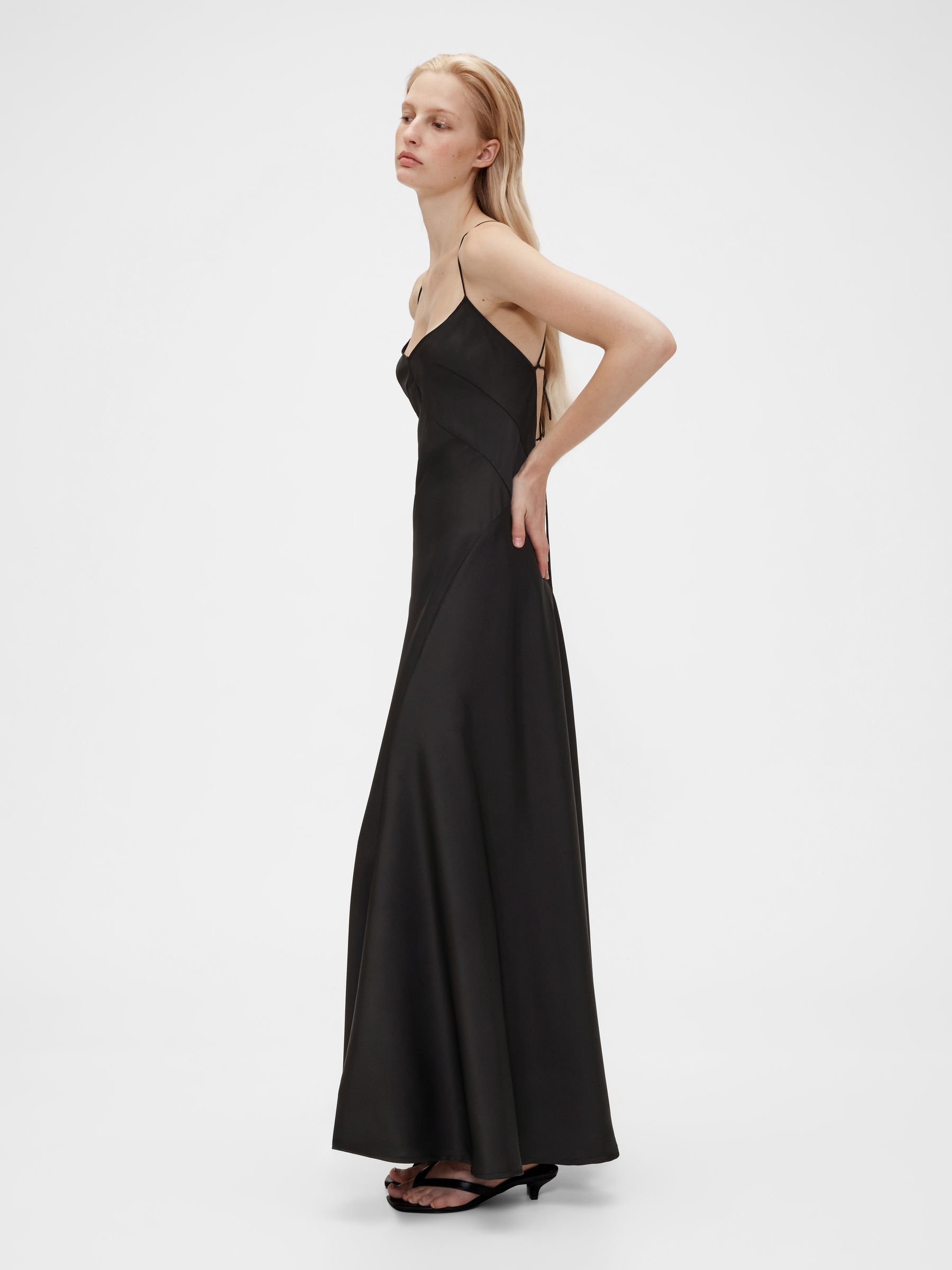 Black Satin Slip Maxi Dress - Image 3 of 7