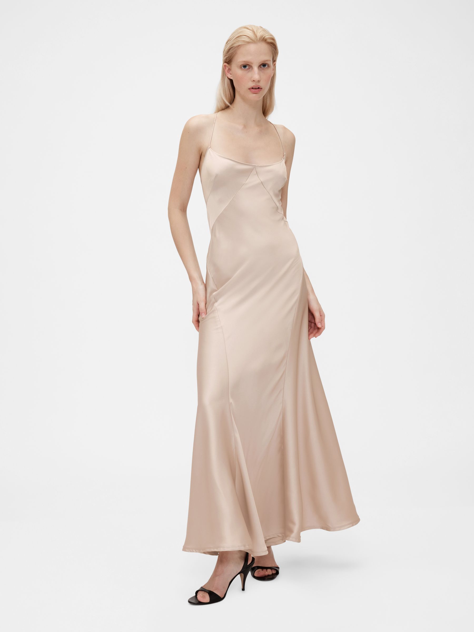 Beige Satin Slip Maxi Dress - Image 1 of 7