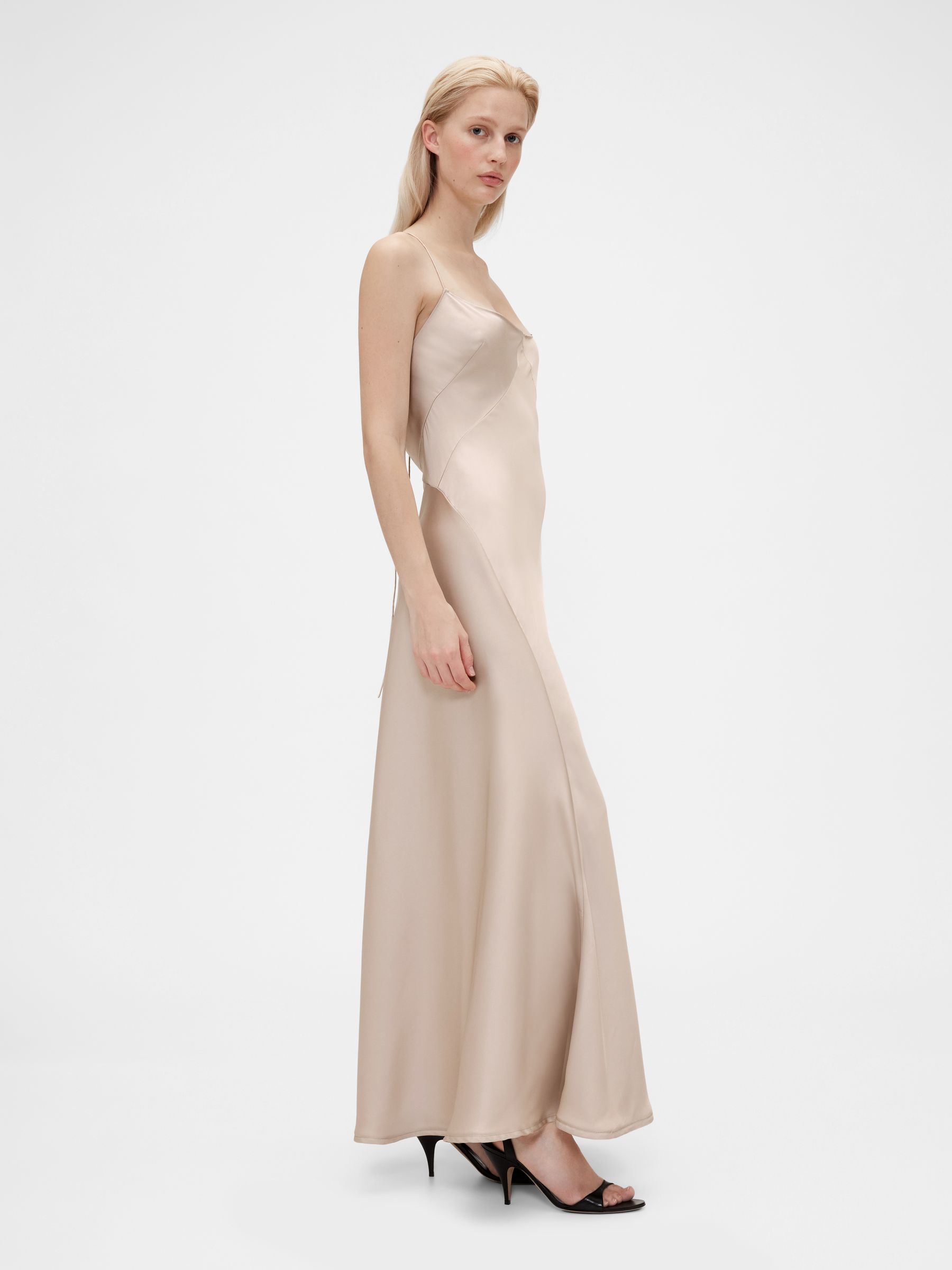 Beige Satin Slip Maxi Dress - Image 3 of 7
