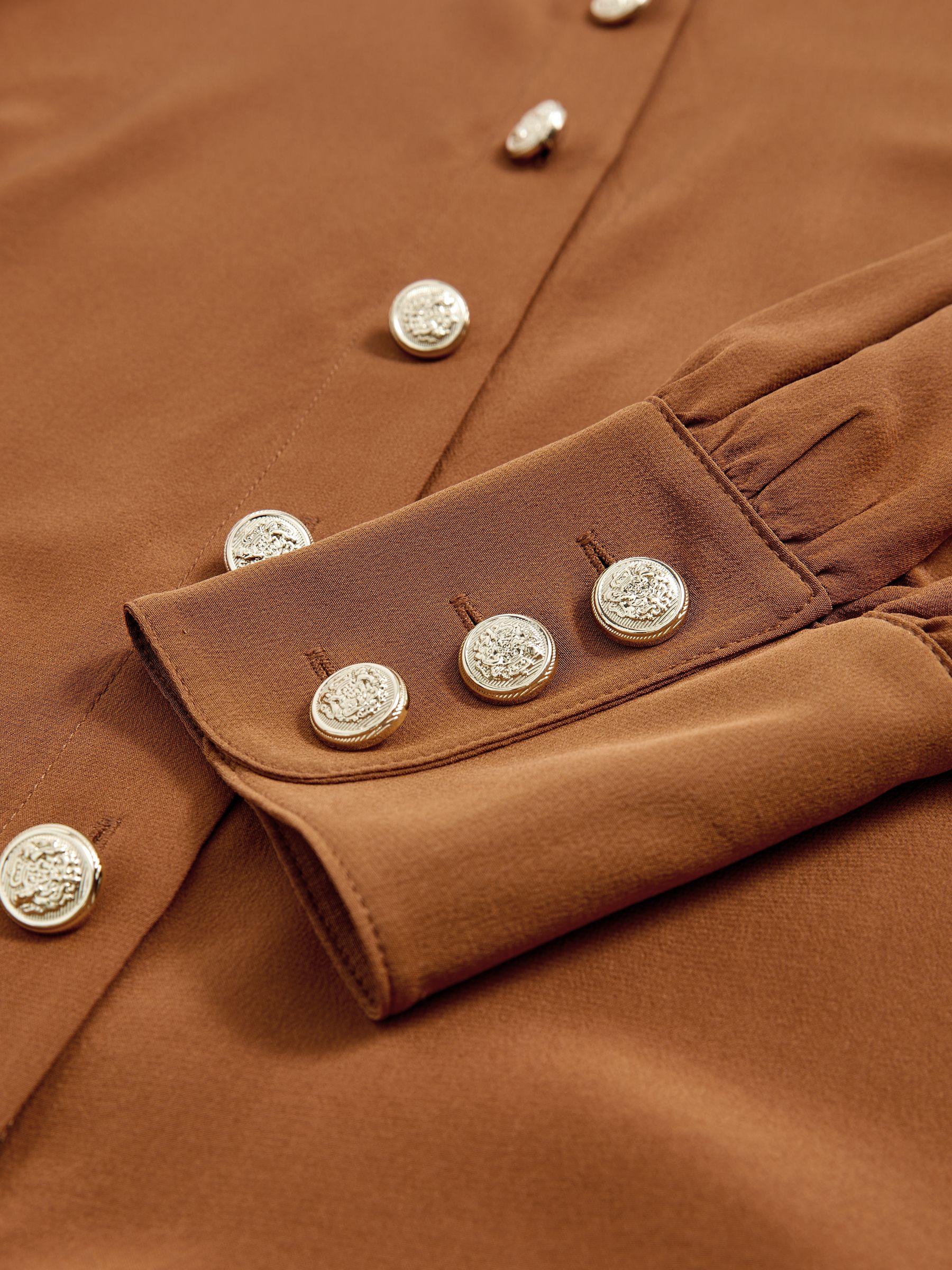 Silk Embossed-Button Shirt in Tan Brown - image 3