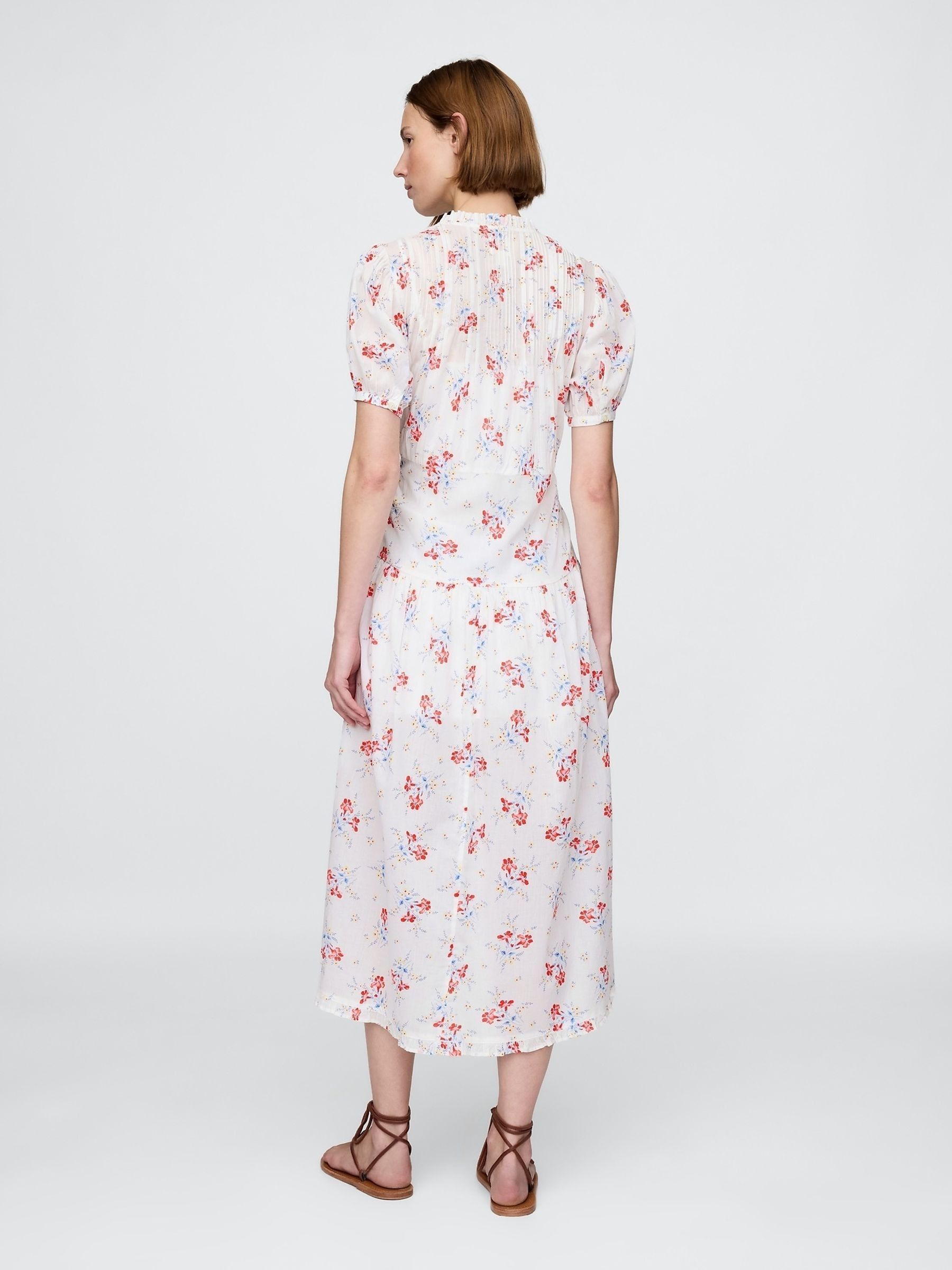 White DÔEN Pintuck Floral Midi Dress - Image 2 of 8