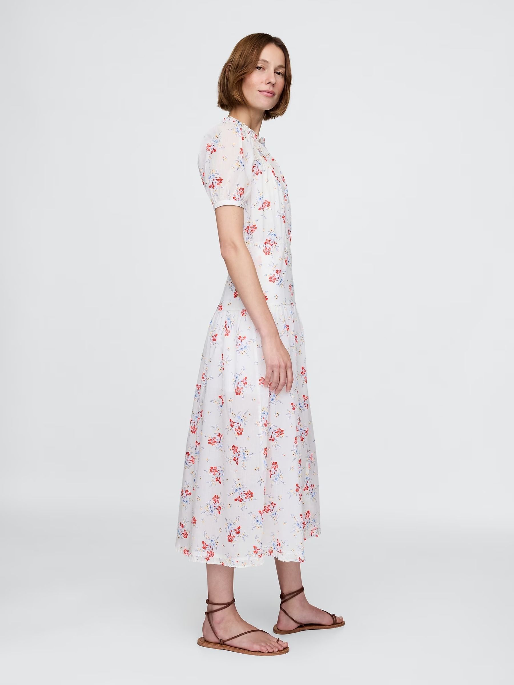 White DÔEN Pintuck Floral Midi Dress - Image 3 of 8