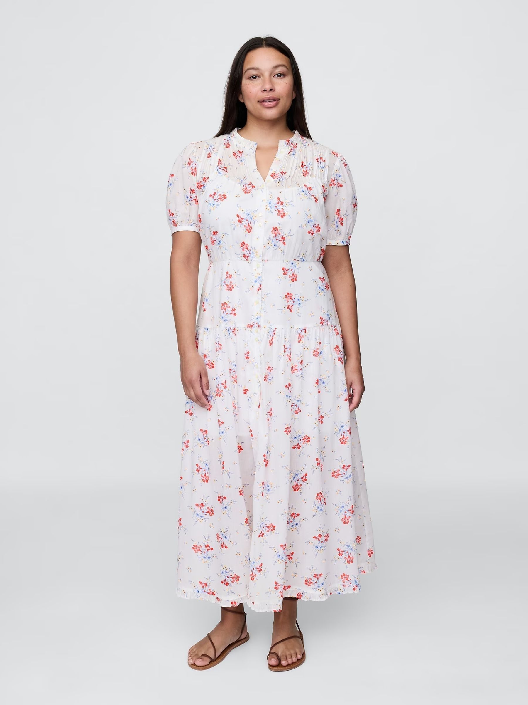 White DÔEN Pintuck Floral Midi Dress - Image 4 of 8