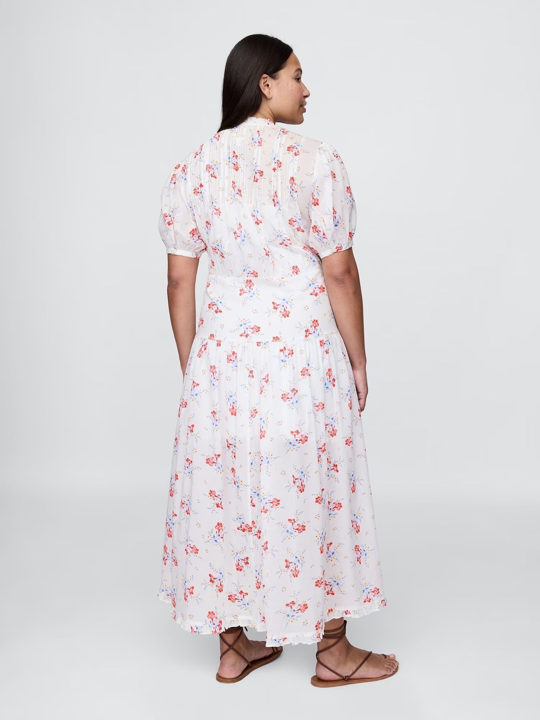 White DÔEN Pintuck Floral Midi Dress - Image 5 of 8