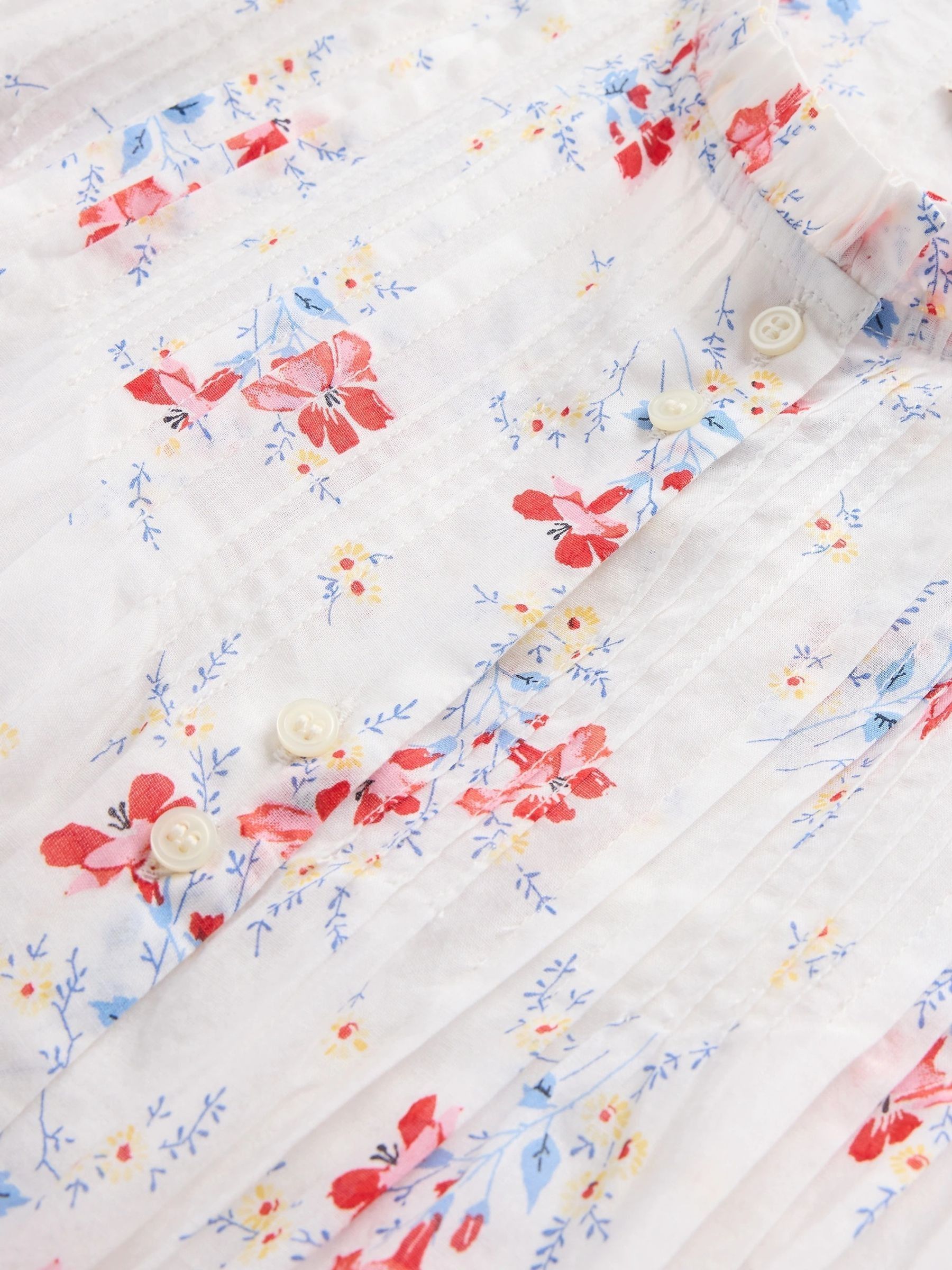 White DÔEN Pintuck Floral Midi Dress - Image 8 of 8