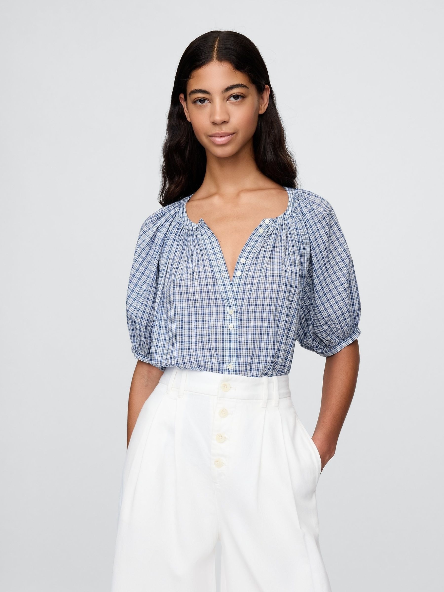 Blue DÔEN Gingham Blouse - Image 1 of 6
