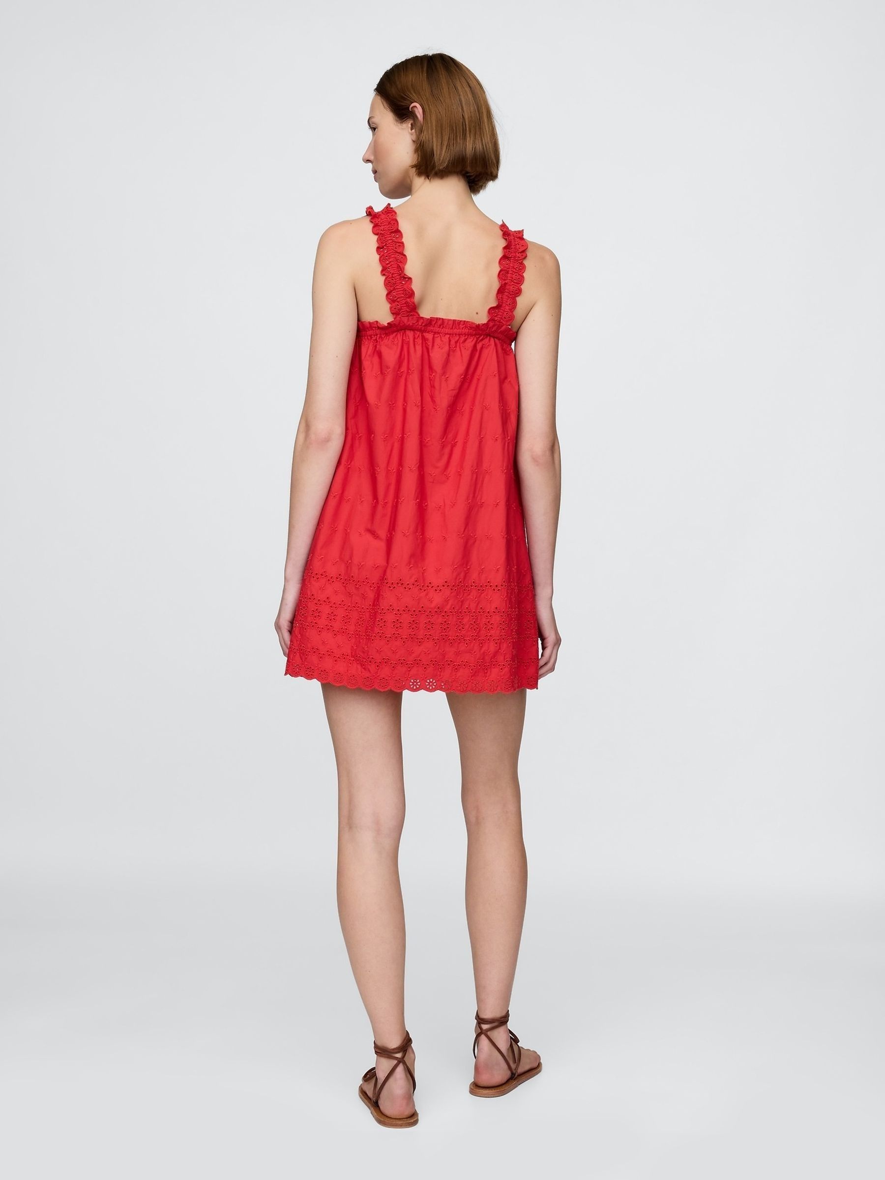 Red DÔEN Eyelet Shift Mini Dress - Image 2 of 8