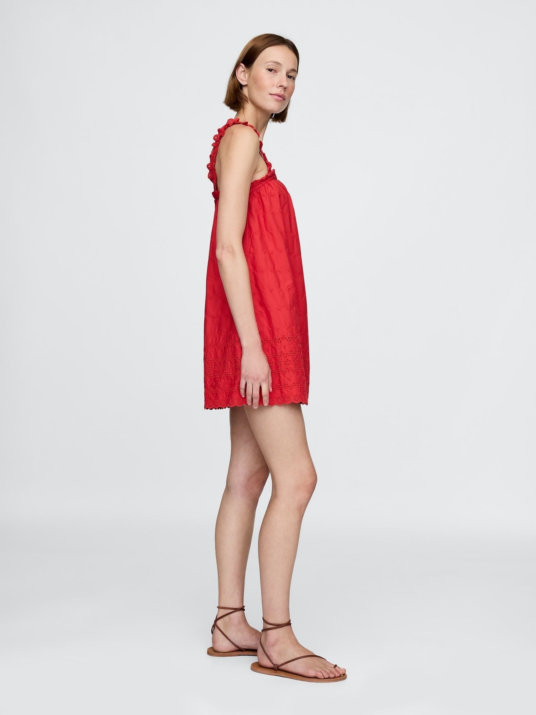 Red DÔEN Eyelet Shift Mini Dress - Image 3 of 8