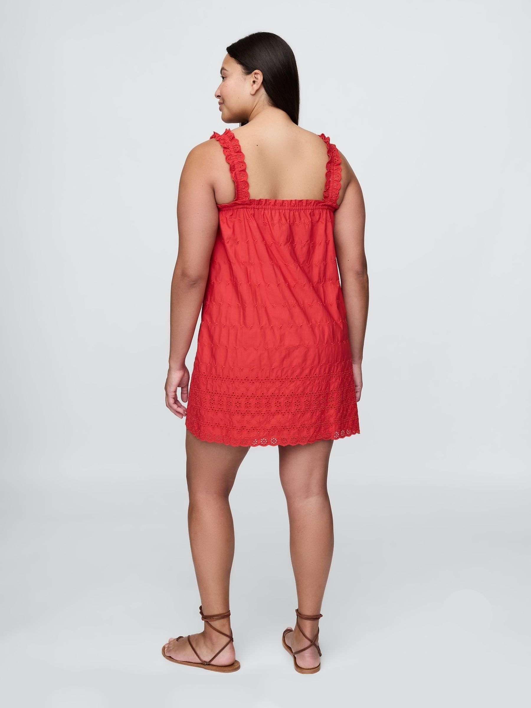 Red DÔEN Eyelet Shift Mini Dress - Image 5 of 8