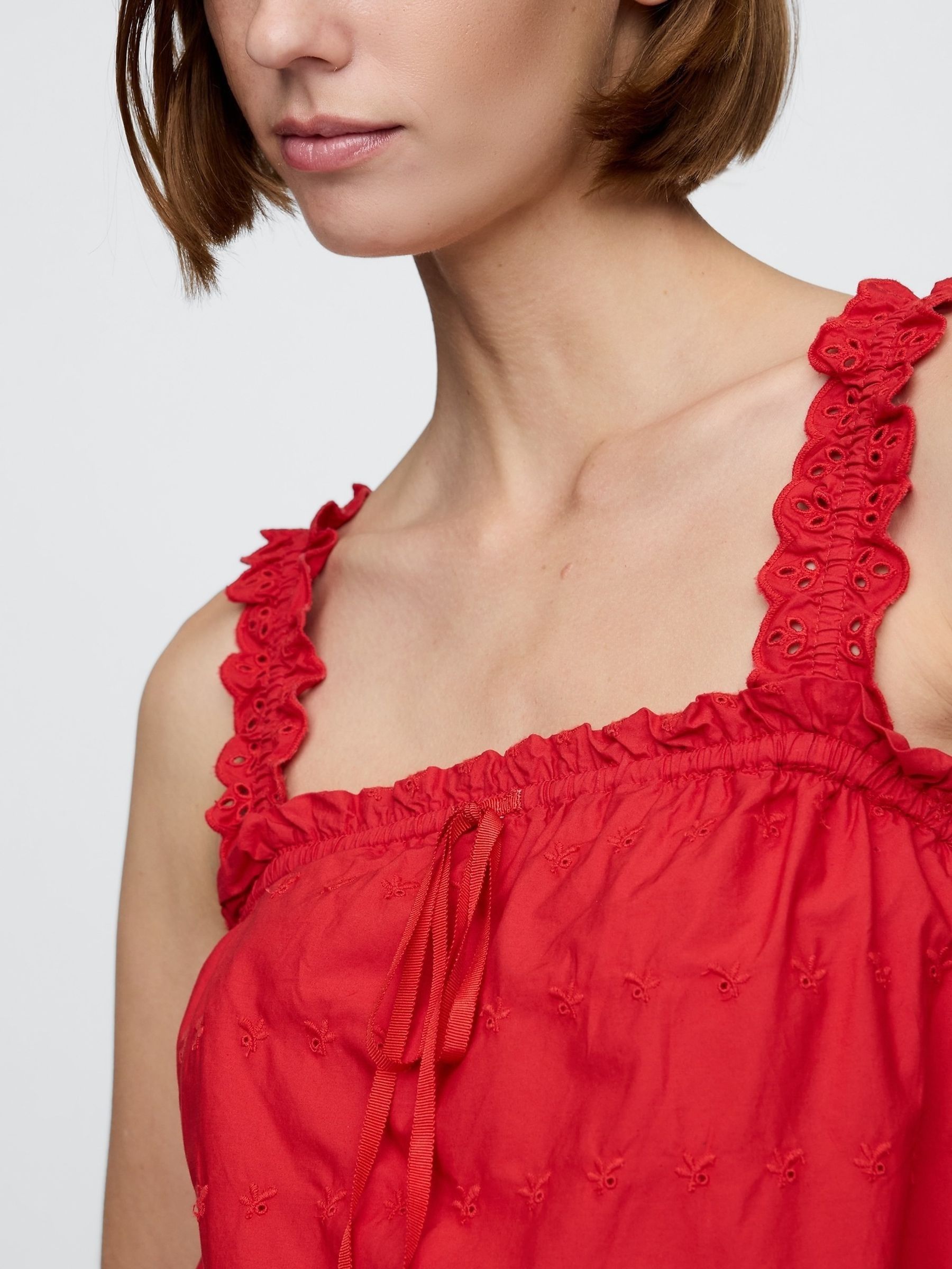 Red DÔEN Eyelet Shift Mini Dress - Image 6 of 8