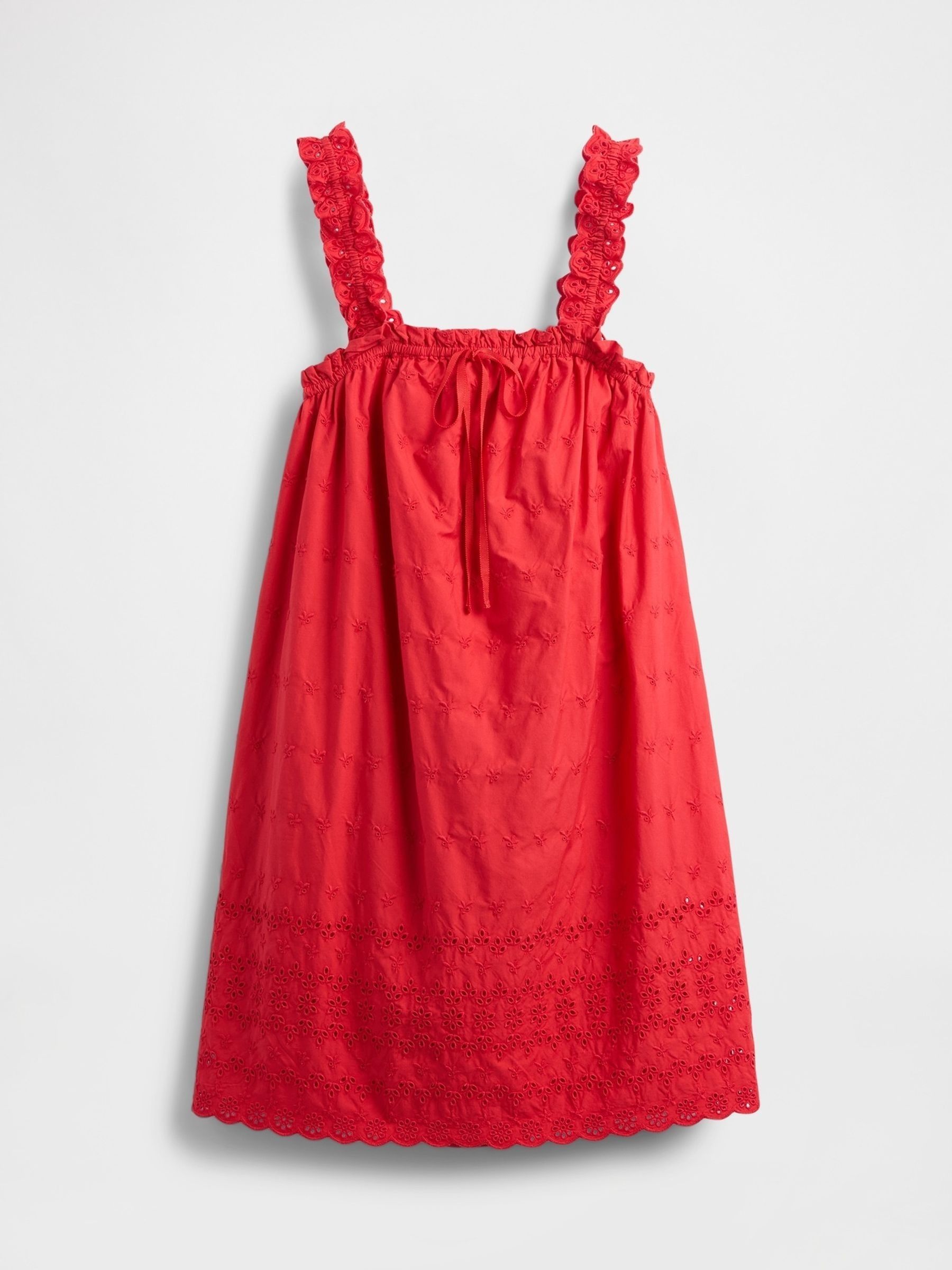 Red DÔEN Eyelet Shift Mini Dress - Image 7 of 8