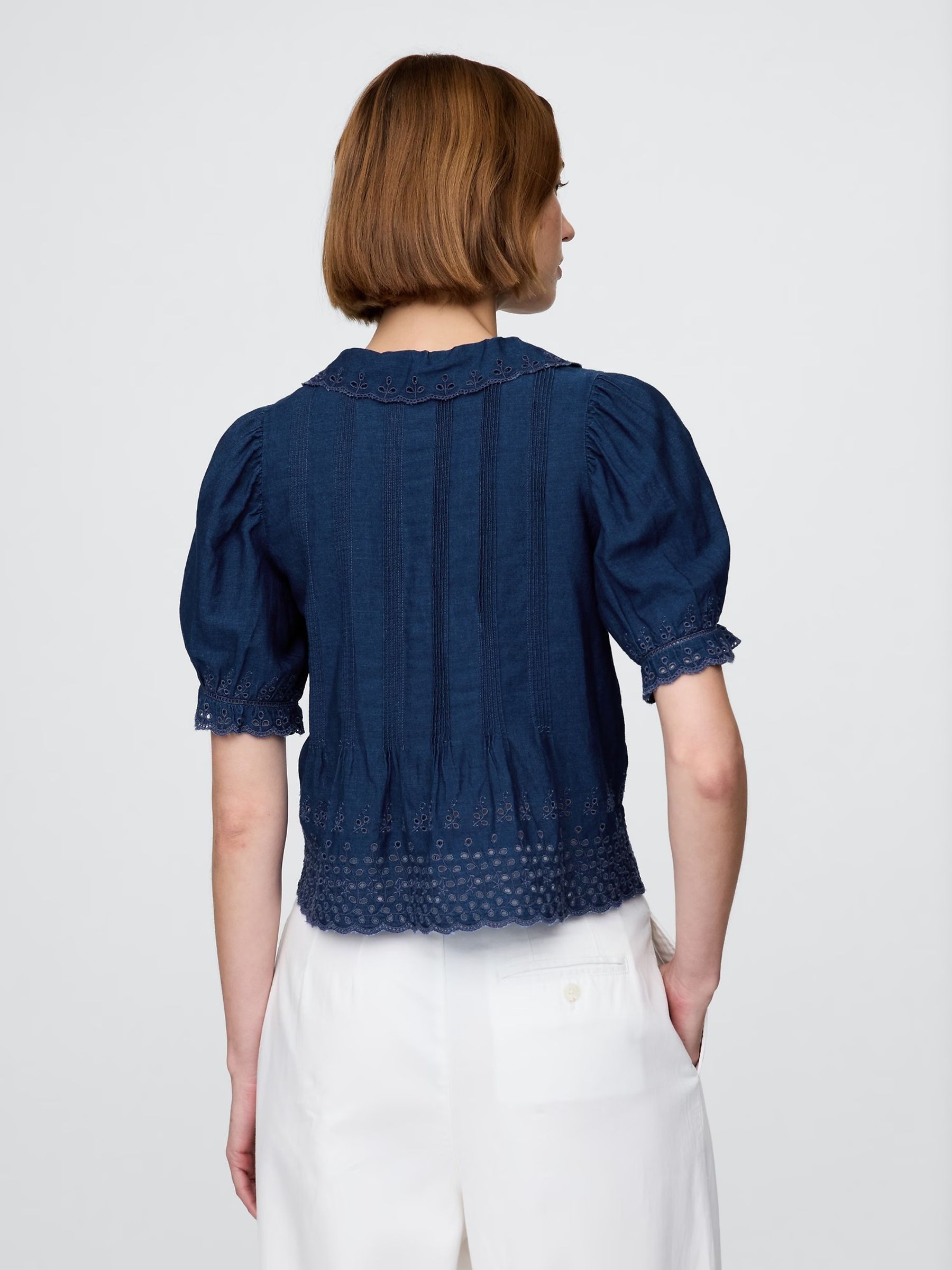 Navy DÔEN Eyelet Short Sleeve Shirt - Image 2 of 6