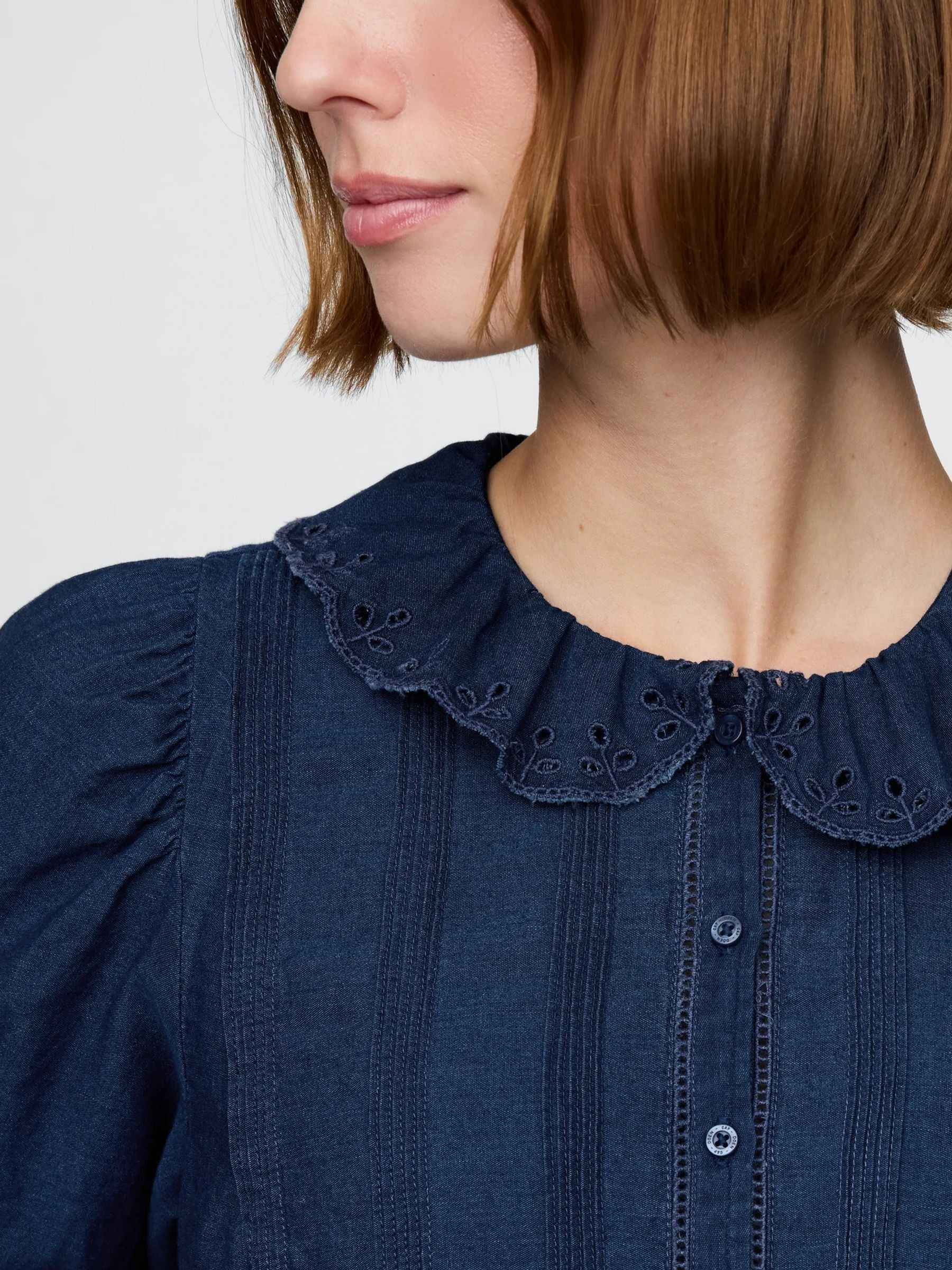 Navy DÔEN Eyelet Short Sleeve Shirt - Image 4 of 6
