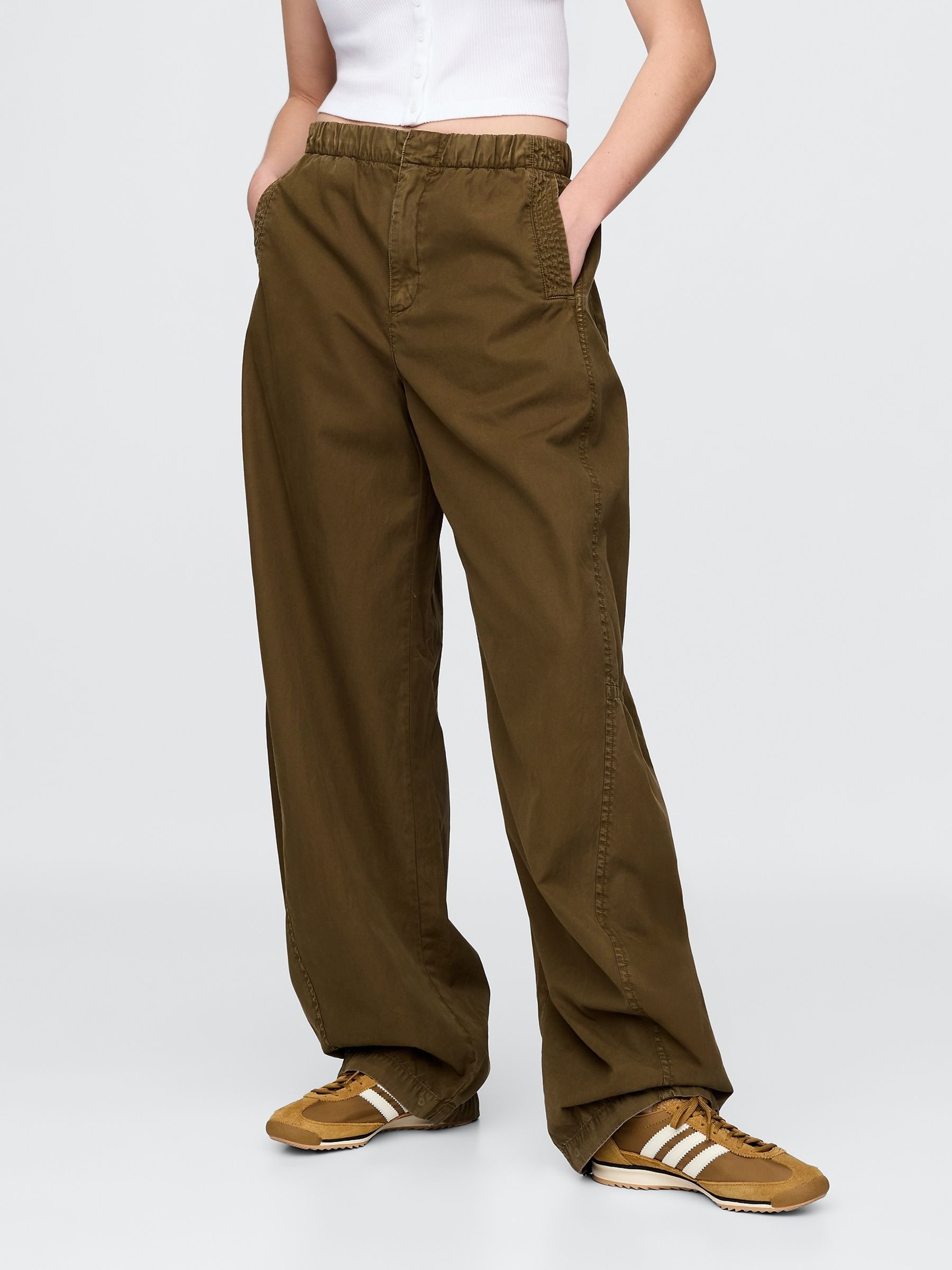 Green Low Waisted Barrel Parachute Trousers - Image 1 of 5