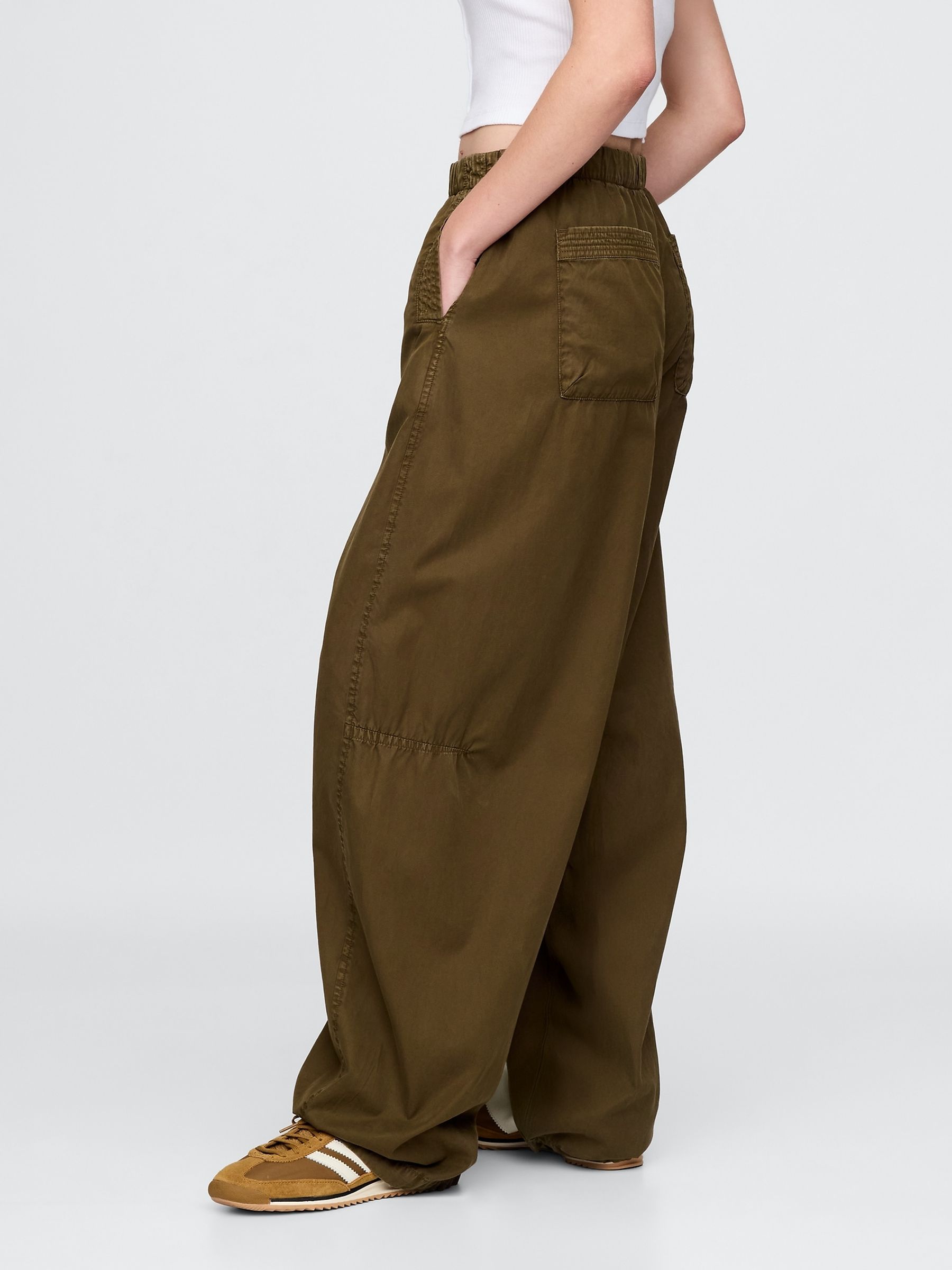 Green Low Waisted Barrel Parachute Trousers - Image 3 of 5
