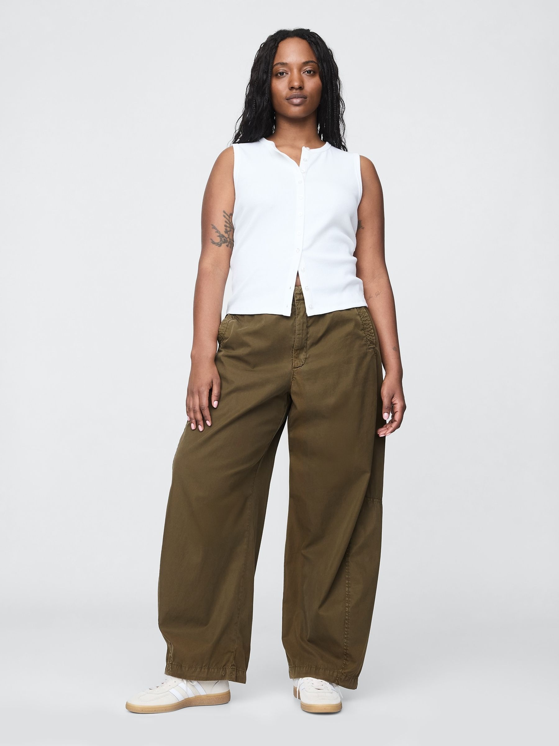 Green Low Waisted Barrel Parachute Trousers - Image 5 of 5